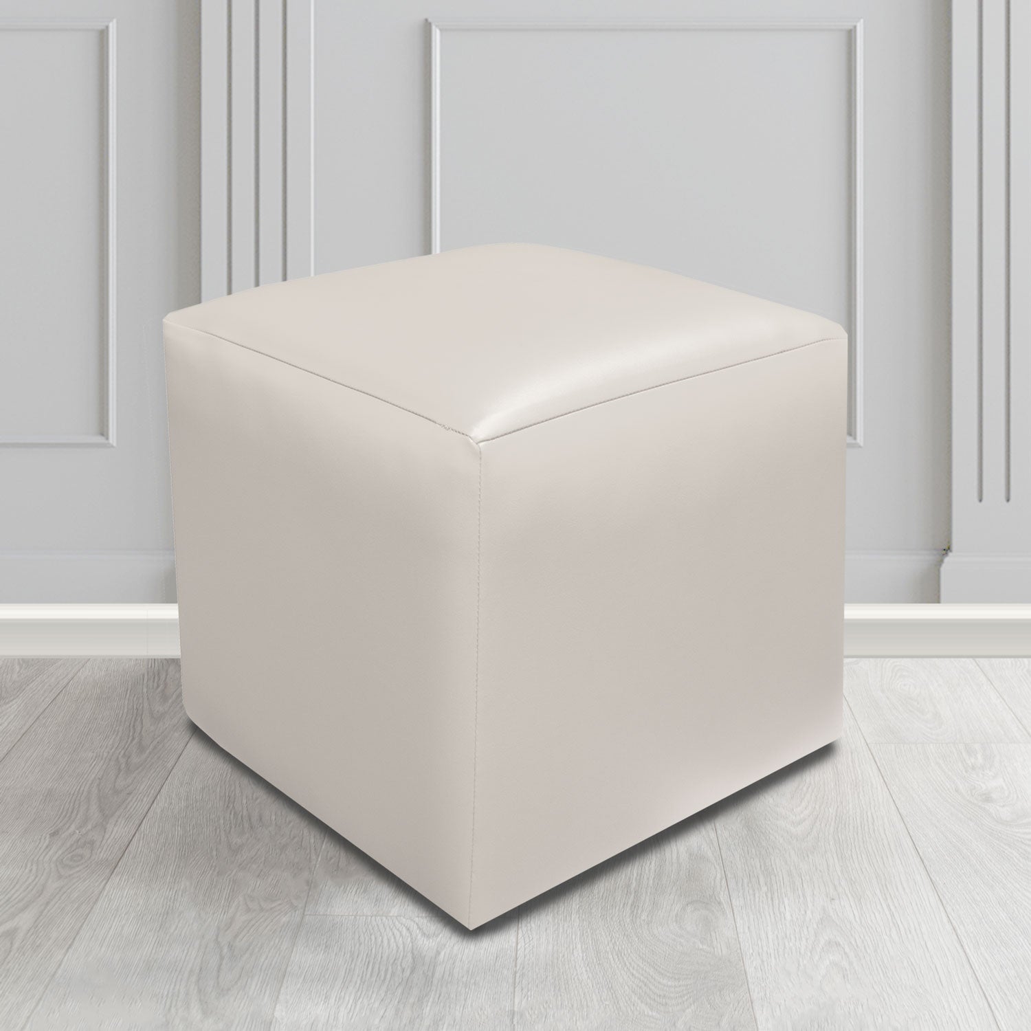 Paris Just Colour Crib 5 Jasmine White Faux Leather Cube Footstool - The Tub Chair Shop
