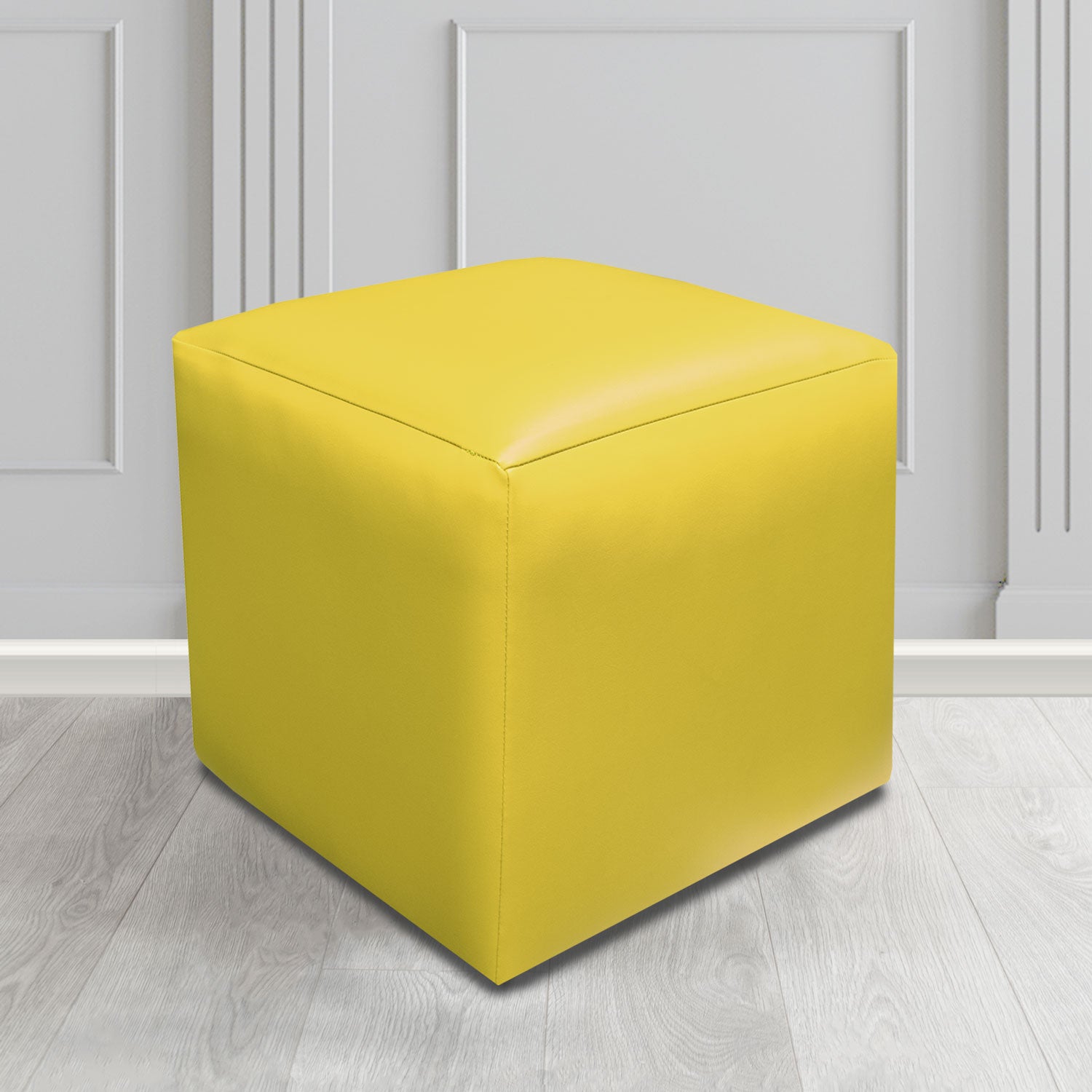 Paris Just Colour Lemon Crib 5 Faux Leather Cube Footstool