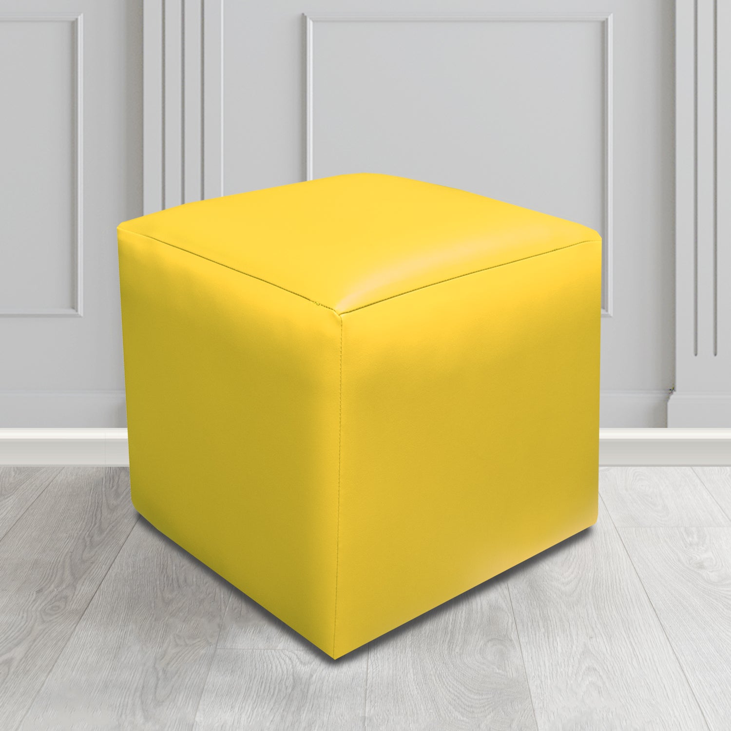 Paris Just Colour Marigold Crib 5 Faux Leather Cube Footstool - The Tub Chair Shop