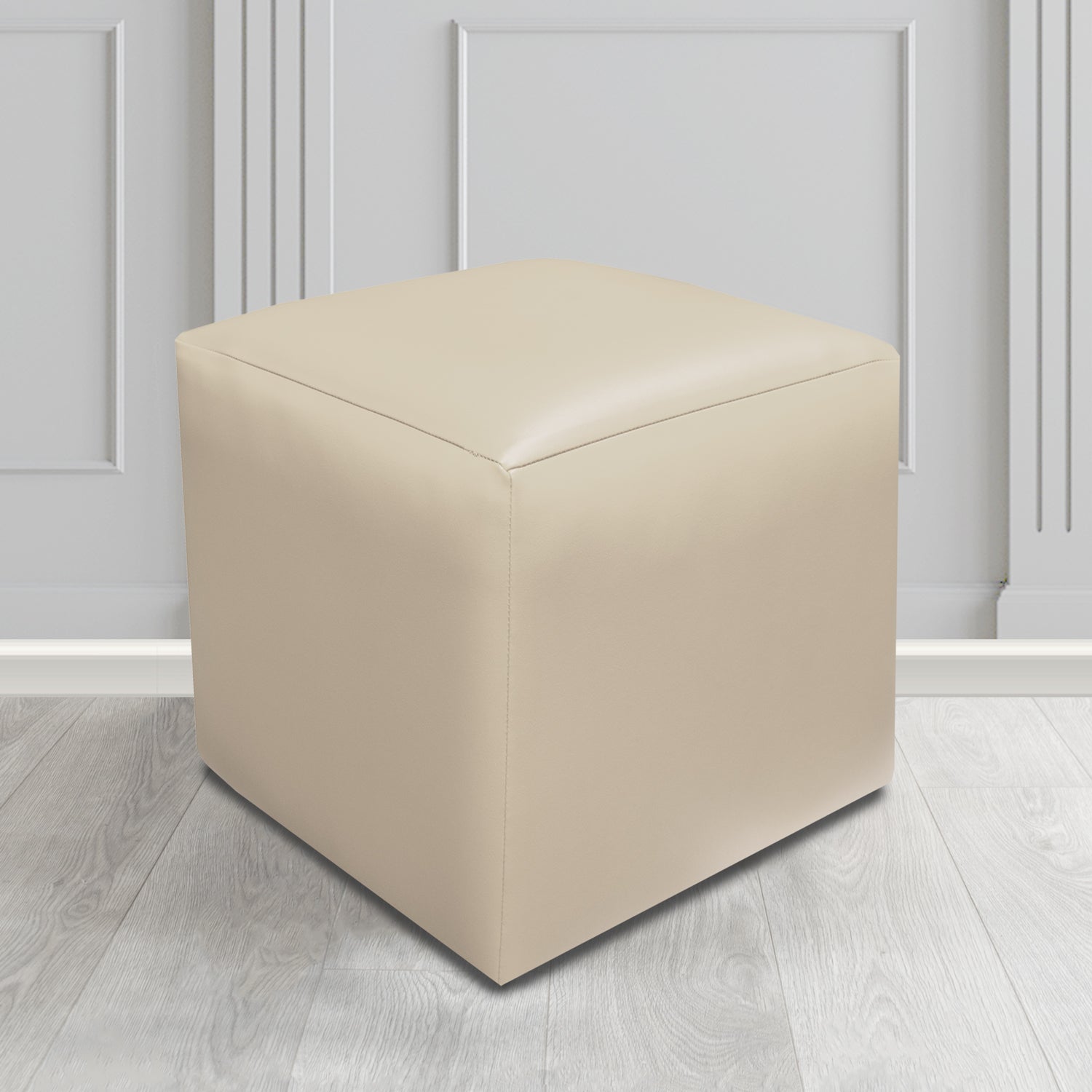 Paris Just Colour Putty Crib 5 Faux Leather Cube Footstool - The Tub Chair Shop