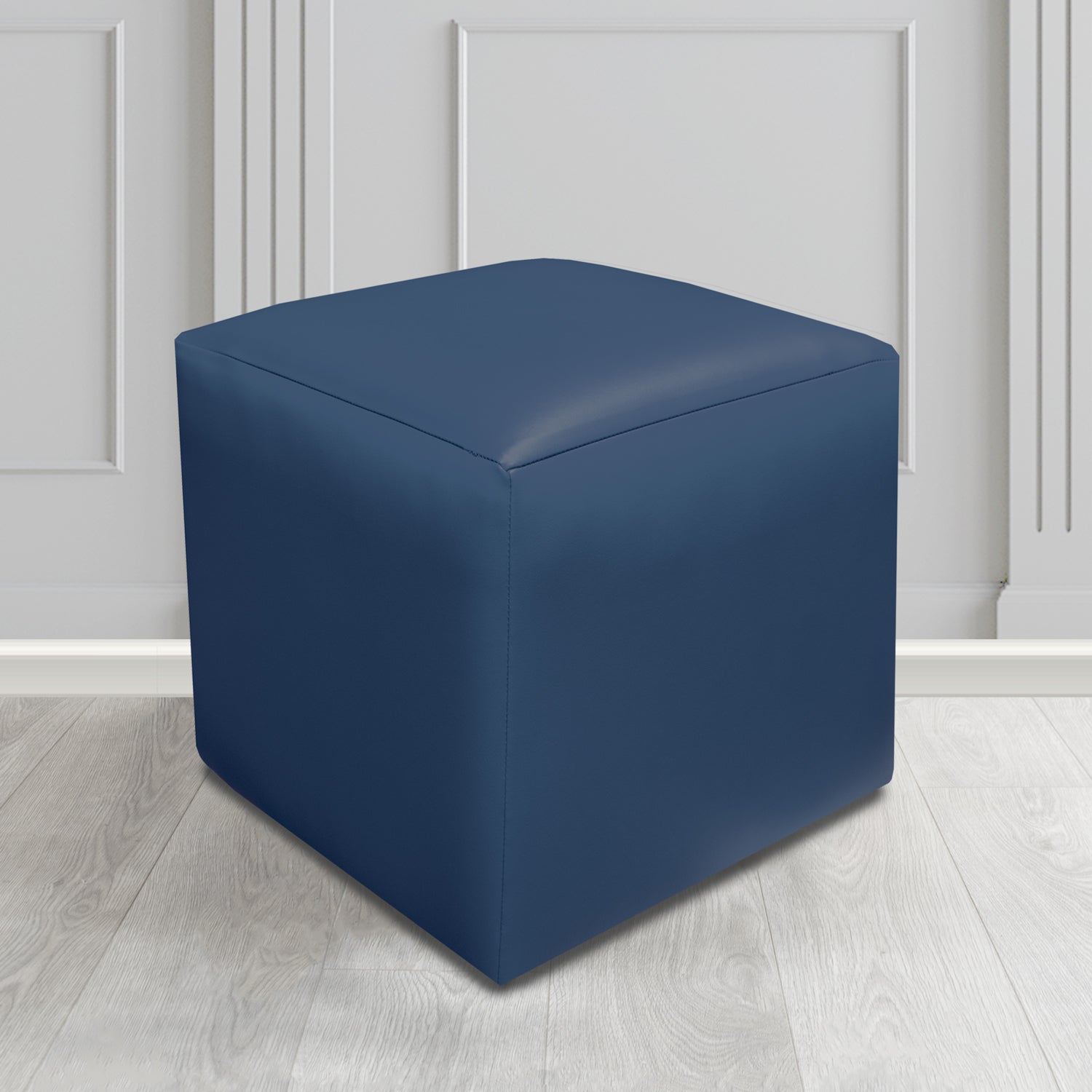 Paris Just Colour Sapphire Blue Crib 5 Faux Leather Cube Footstool - The Tub Chair Shop
