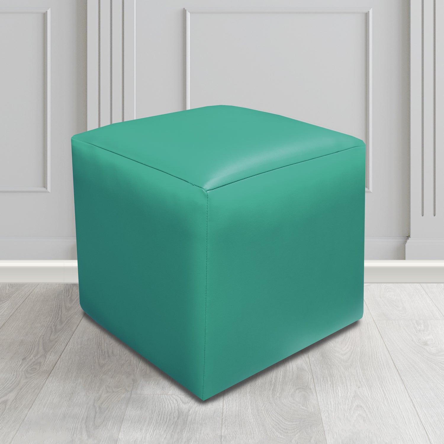 Paris Just Colour Sea Green Crib 5 Faux Leather Cube Footstool - The Tub Chair Shop