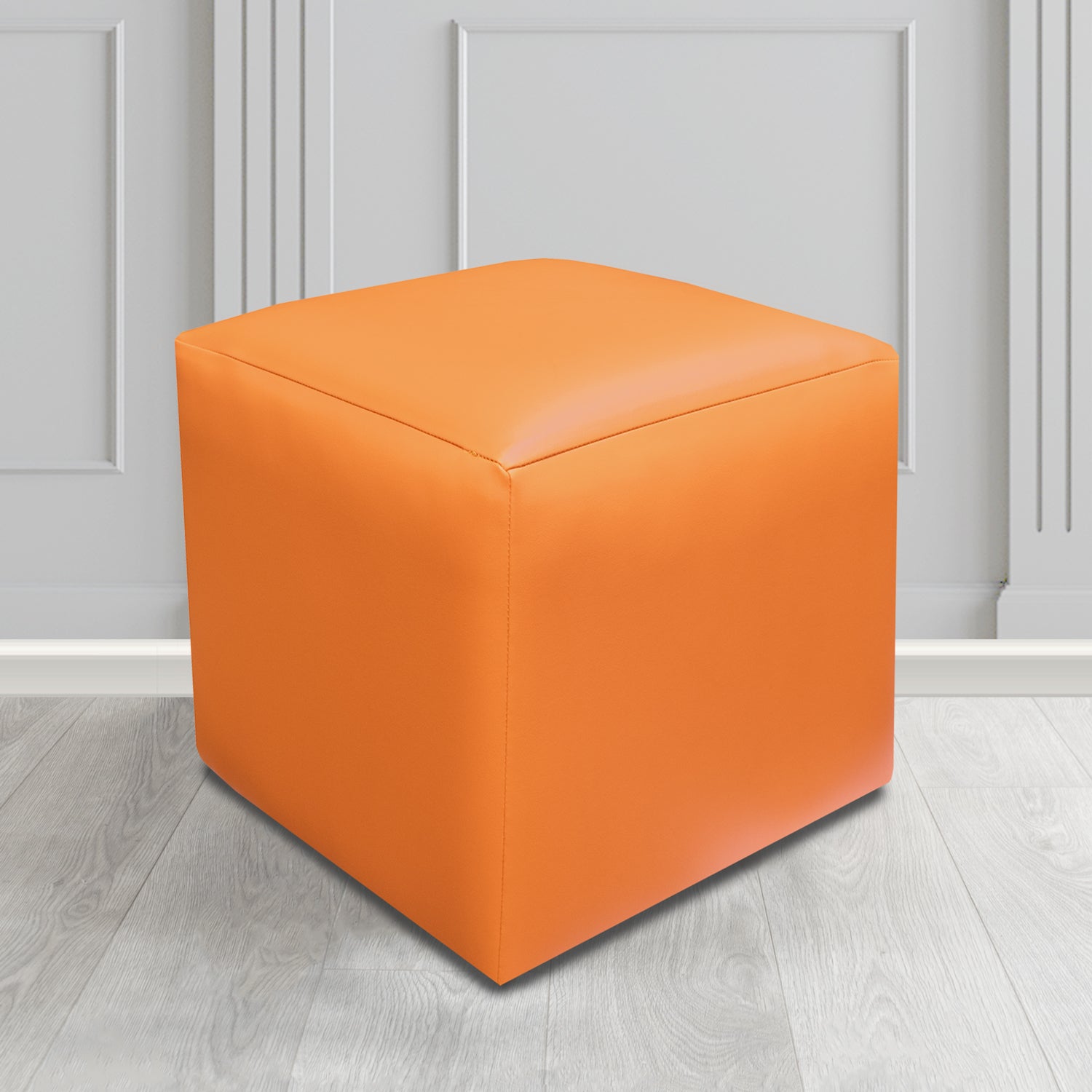 Paris Just Colour Tangerine Crib 5 Faux Leather Cube Footstool - The Tub Chair Shop