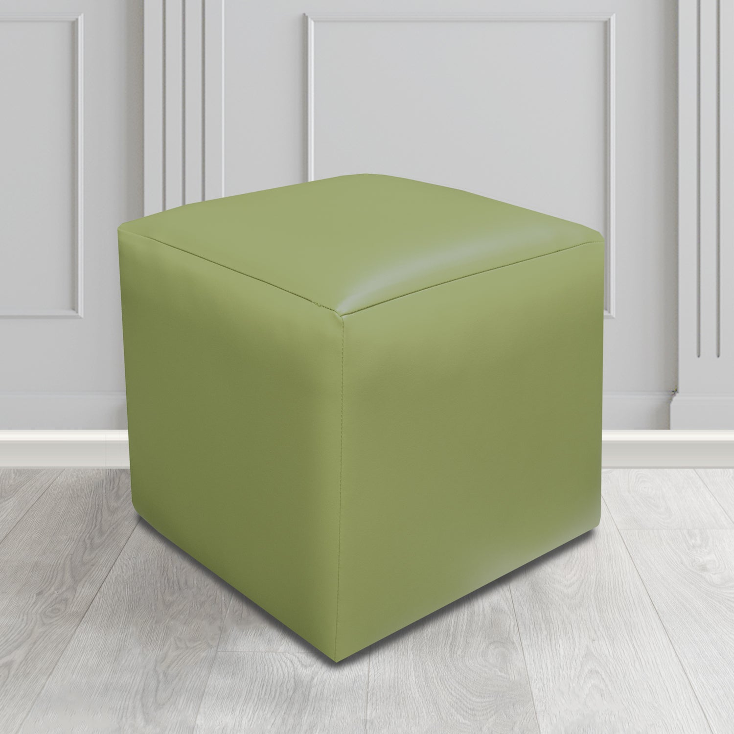 Paris Just Colour Wasabi Crib 5 Faux Leather Cube Footstool - The Tub Chair Shop