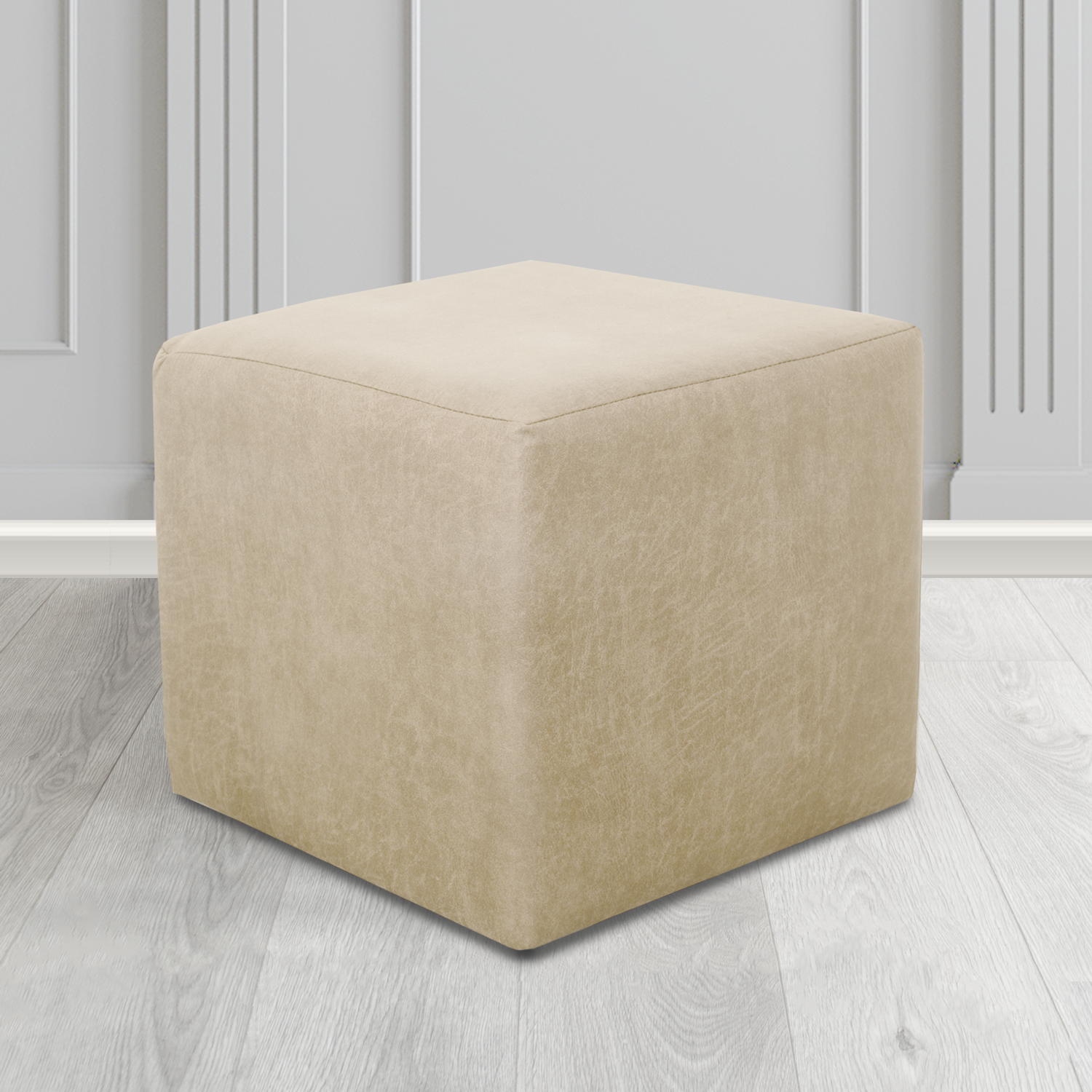 Paris Nevada Beige Faux Leather Cube Footstool - The Tub Chair Shop