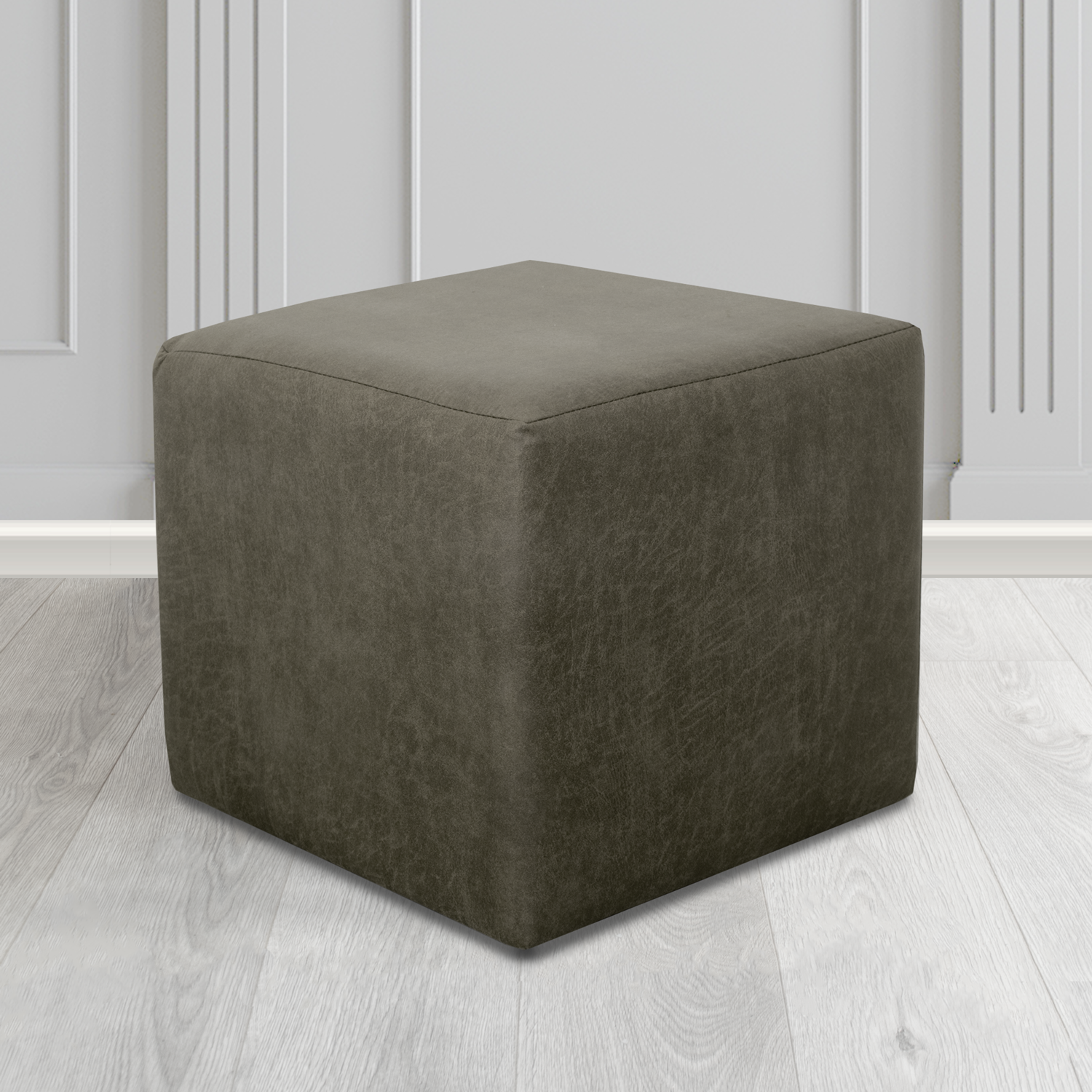 Paris Nevada Charcoal Faux Leather Cube Footstool - The Tub Chair Shop