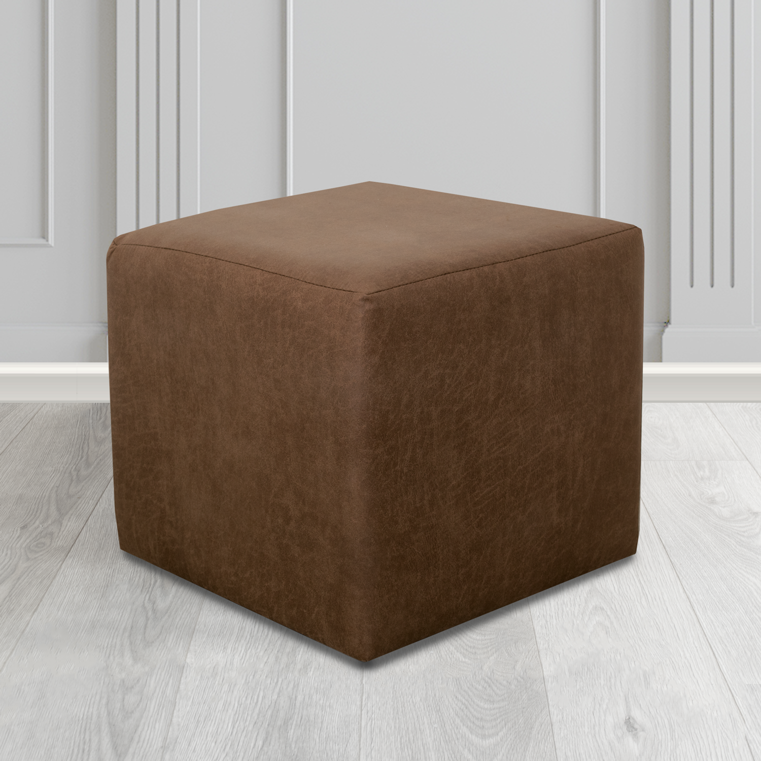 Paris Nevada Chocolate Faux Leather Cube Footstool - The Tub Chair Shop