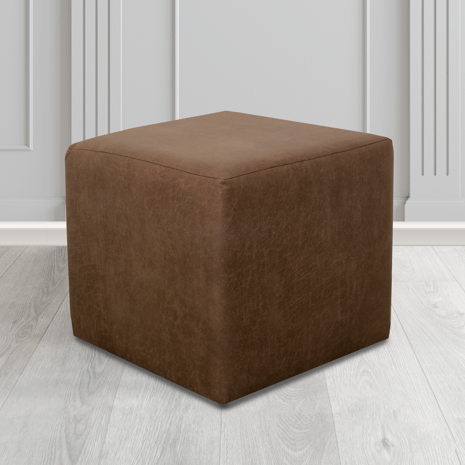 Paris Nevada Chocolate Faux Leather Cube Footstool
