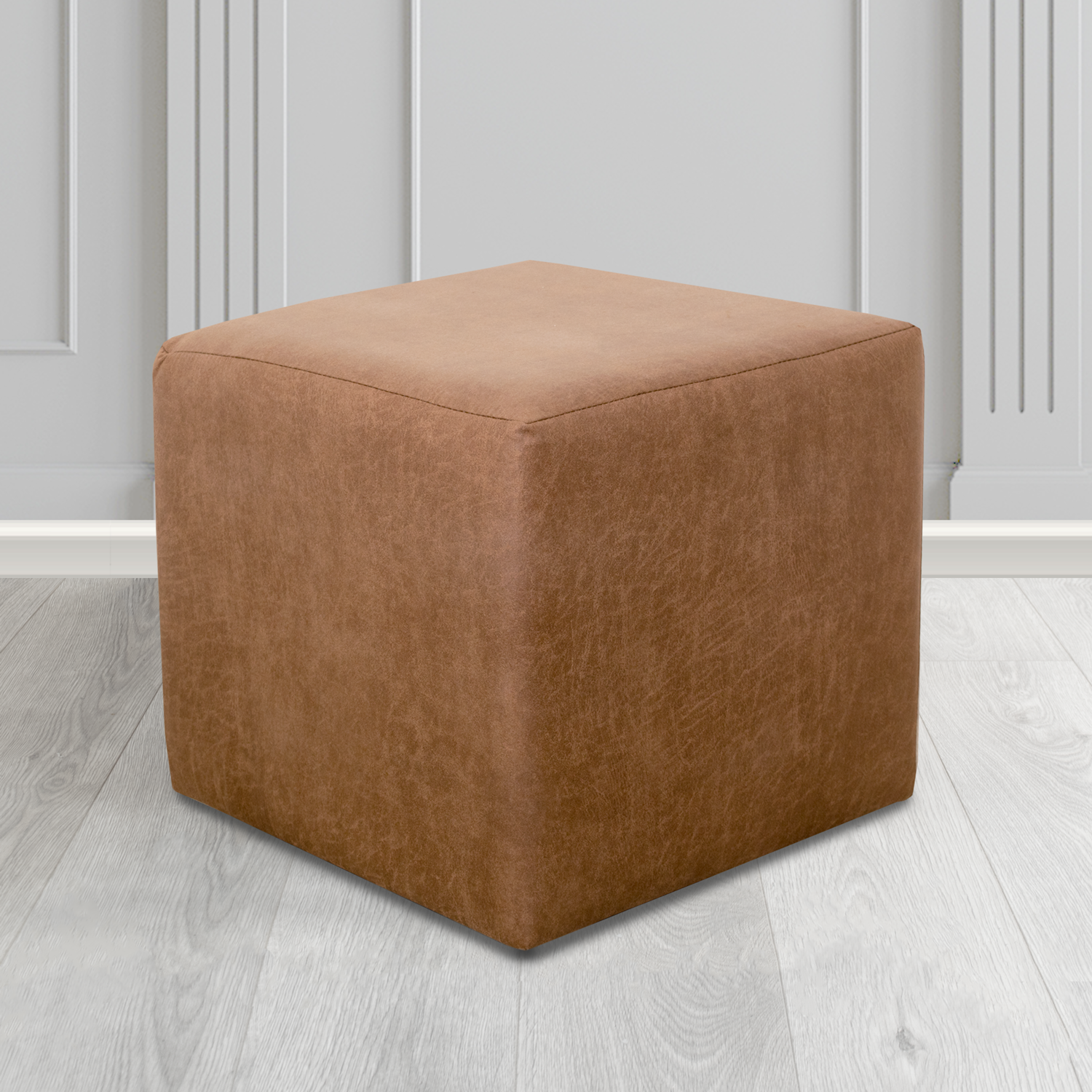 Paris Nevada Tan Faux Leather Cube Footstool - The Tub Chair Shop