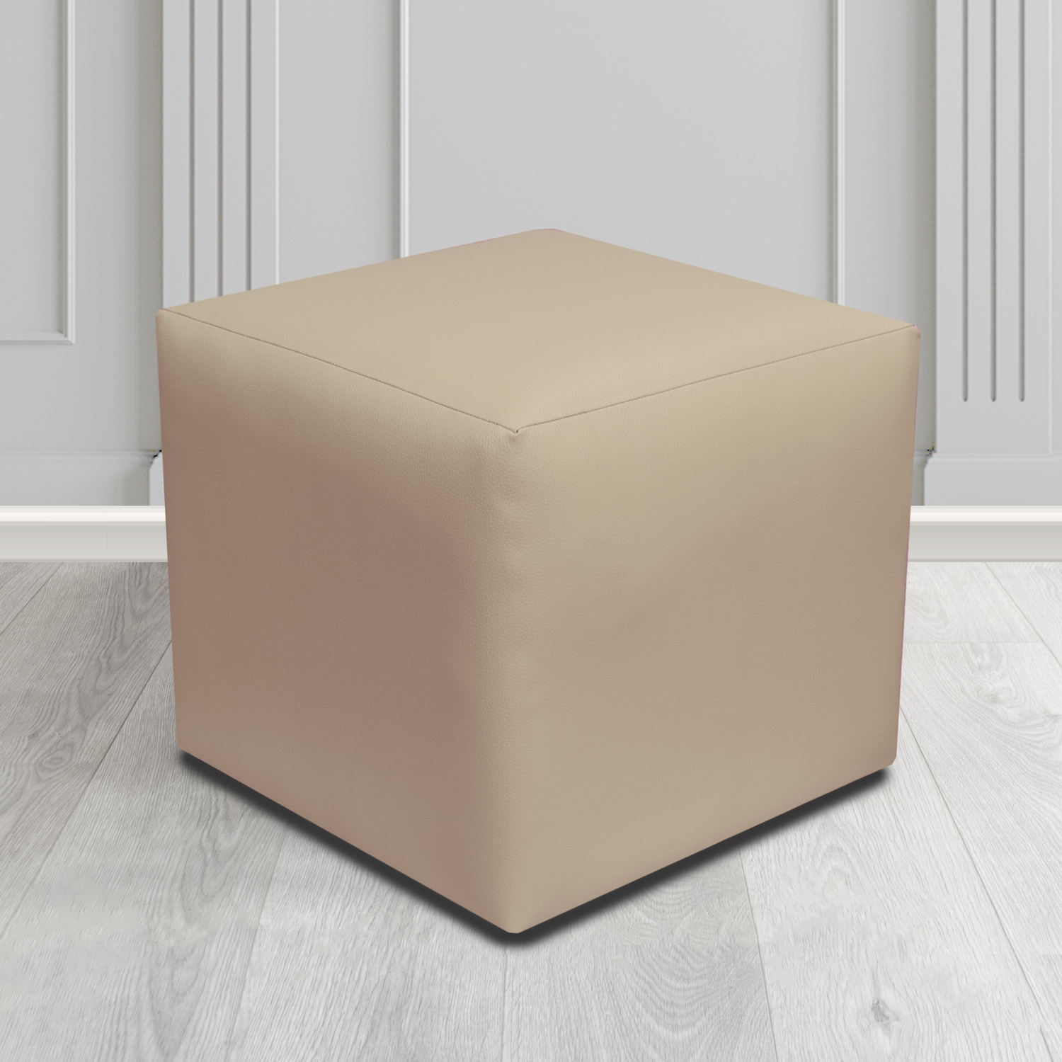 Paris Taupe DF50 Faux Leather Cube Footstool