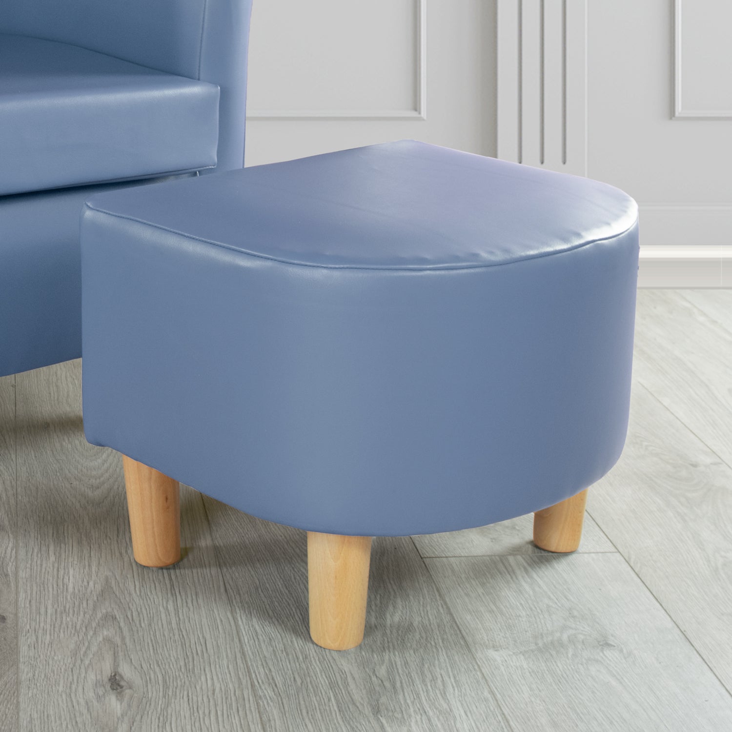 Tuscany Just Colour Blue Steel Faux Leather Footstool (4601093586986)