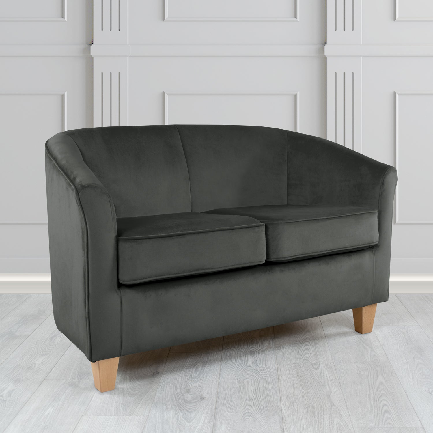 Devon 2 Seater Tub Sofa in Passione Charcoal PAS2733 Velvet Crib 5 Fabric - The Tub Chair Shop