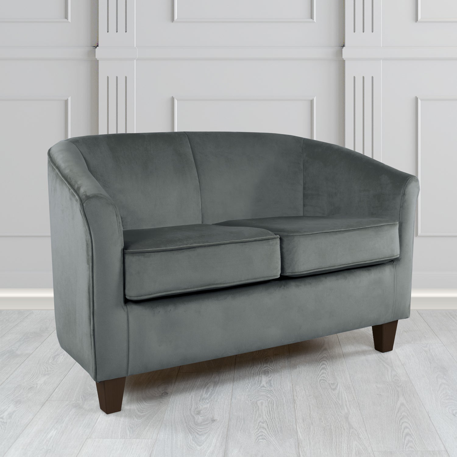 Devon 2 Seater Tub Sofa in Passione Granite PAS2702 Velvet Crib 5 Fabric - The Tub Chair Shop