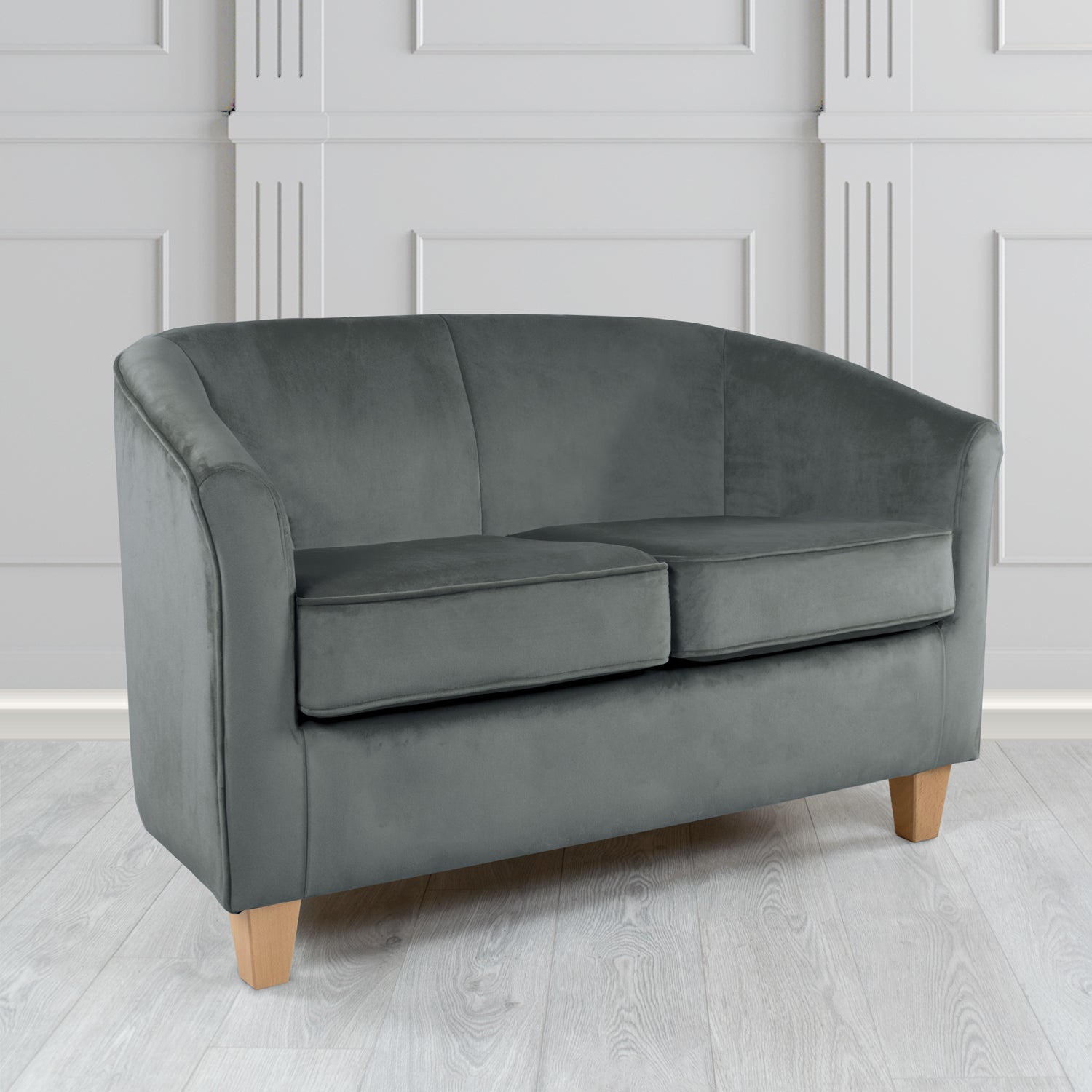 Devon 2 Seater Tub Sofa in Passione Granite PAS2702 Velvet Crib 5 Fabric - The Tub Chair Shop