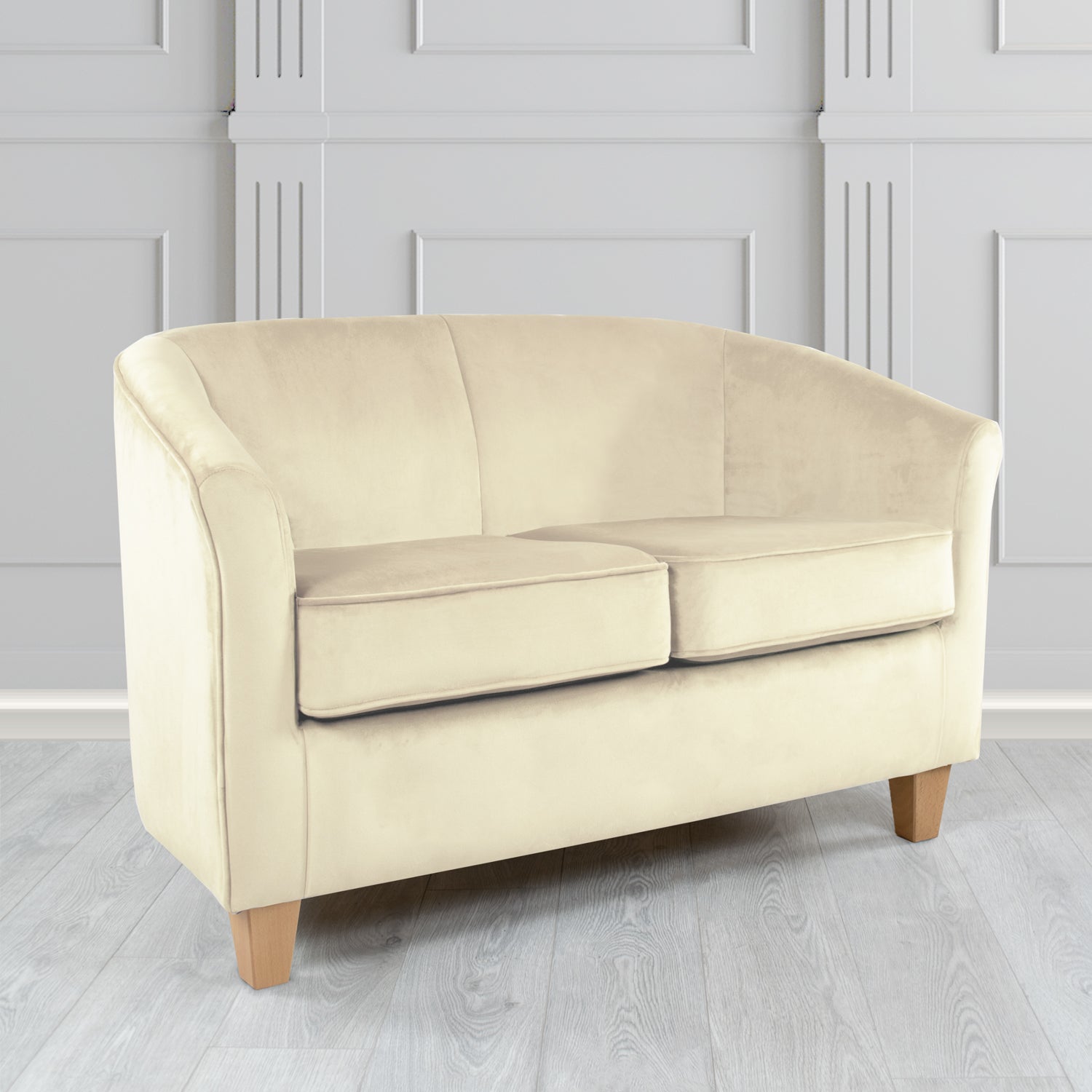 Devon 2 Seater Tub Sofa in Passione Ivory PAS2706 Velvet Crib 5 Fabric - The Tub Chair Shop