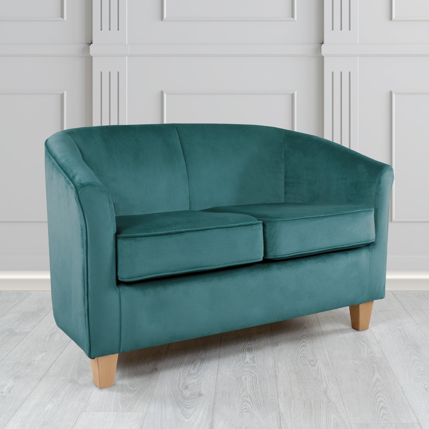 Devon 2 Seater Tub Sofa in Passione Kingfisher PAS2720 Velvet Crib 5 Fabric - The Tub Chair Shop