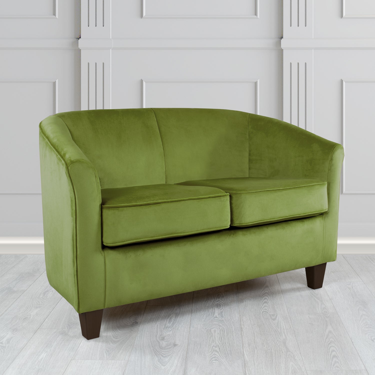 Devon 2 Seater Tub Sofa in Passione Olive PAS2715 Velvet Crib 5 Fabric - The Tub Chair Shop