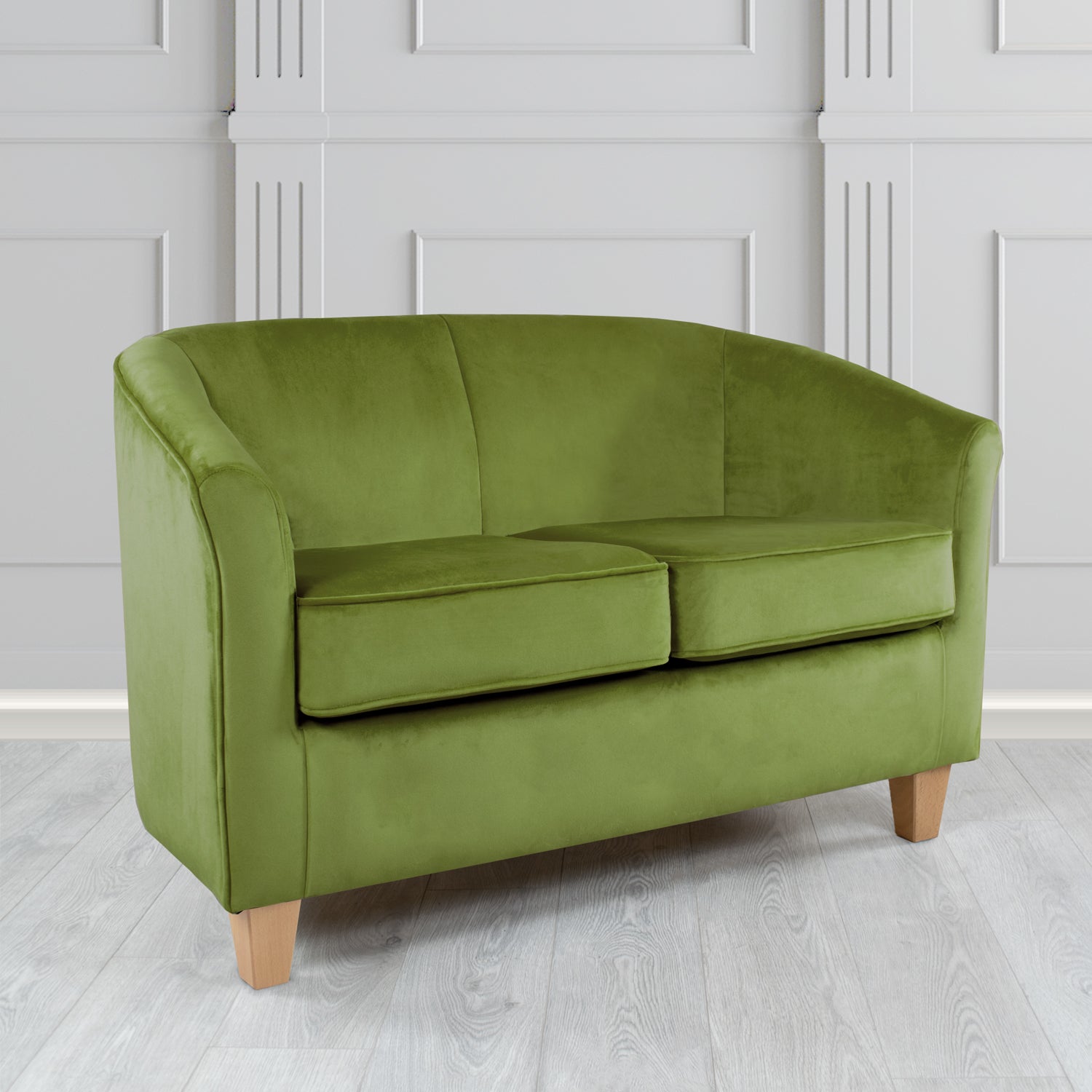Devon 2 Seater Tub Sofa in Passione Olive PAS2715 Velvet Crib 5 Fabric - The Tub Chair Shop