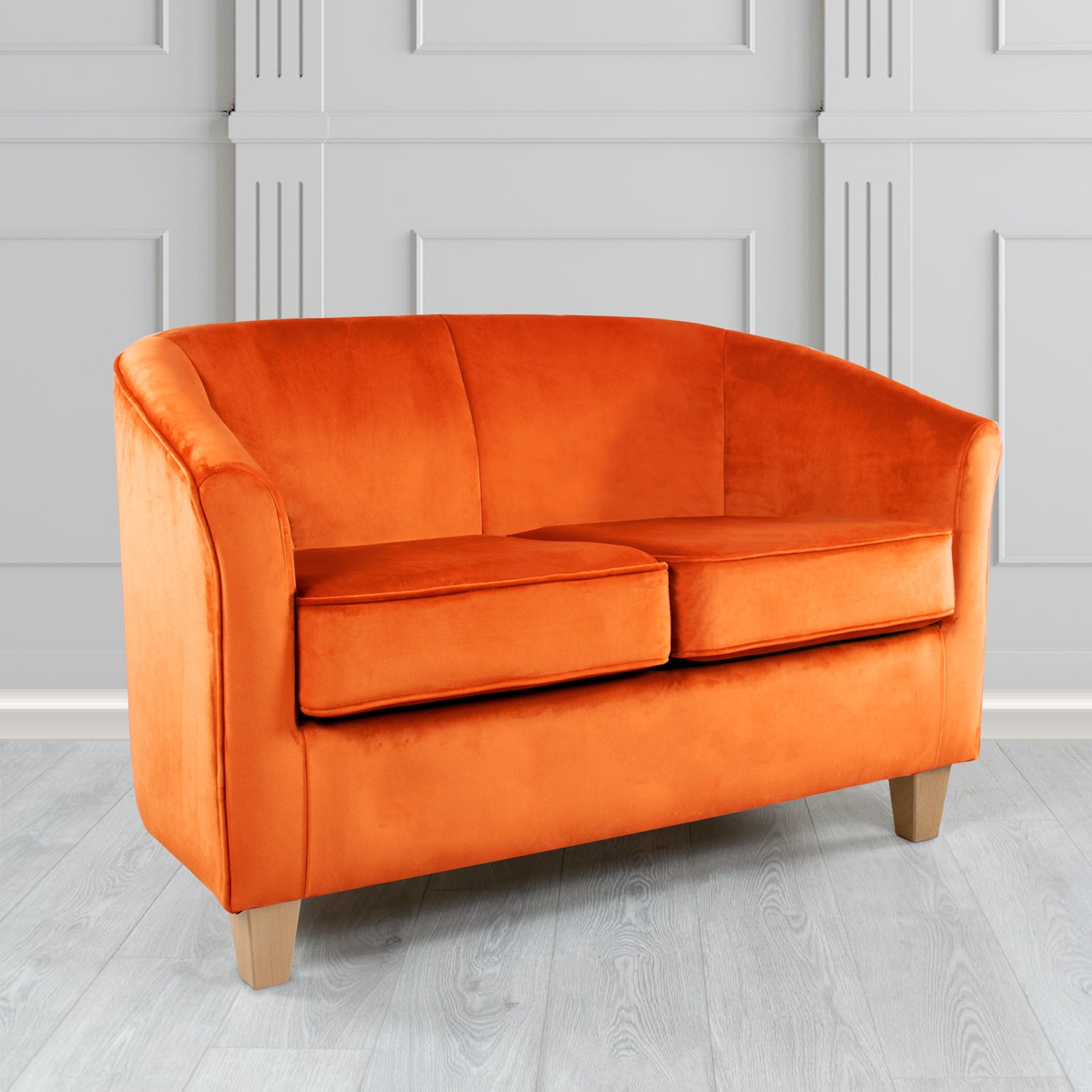 Devon 2 Seater Tub Sofa in Passione Pumpkin PAS2854 Velvet Crib 5 Fabric - The Tub Chair Shop