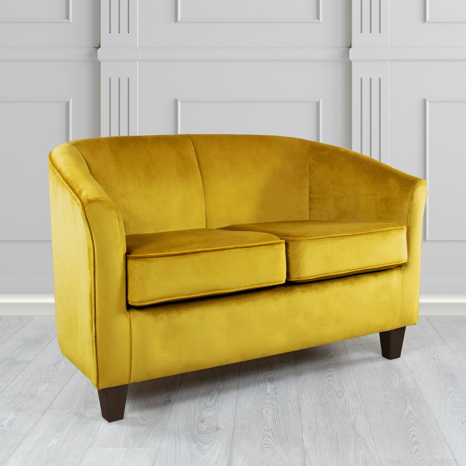 Devon 2 Seater Tub Sofa in Passione Saffron PAS2704 Velvet Crib 5 Fabric - The Tub Chair Shop