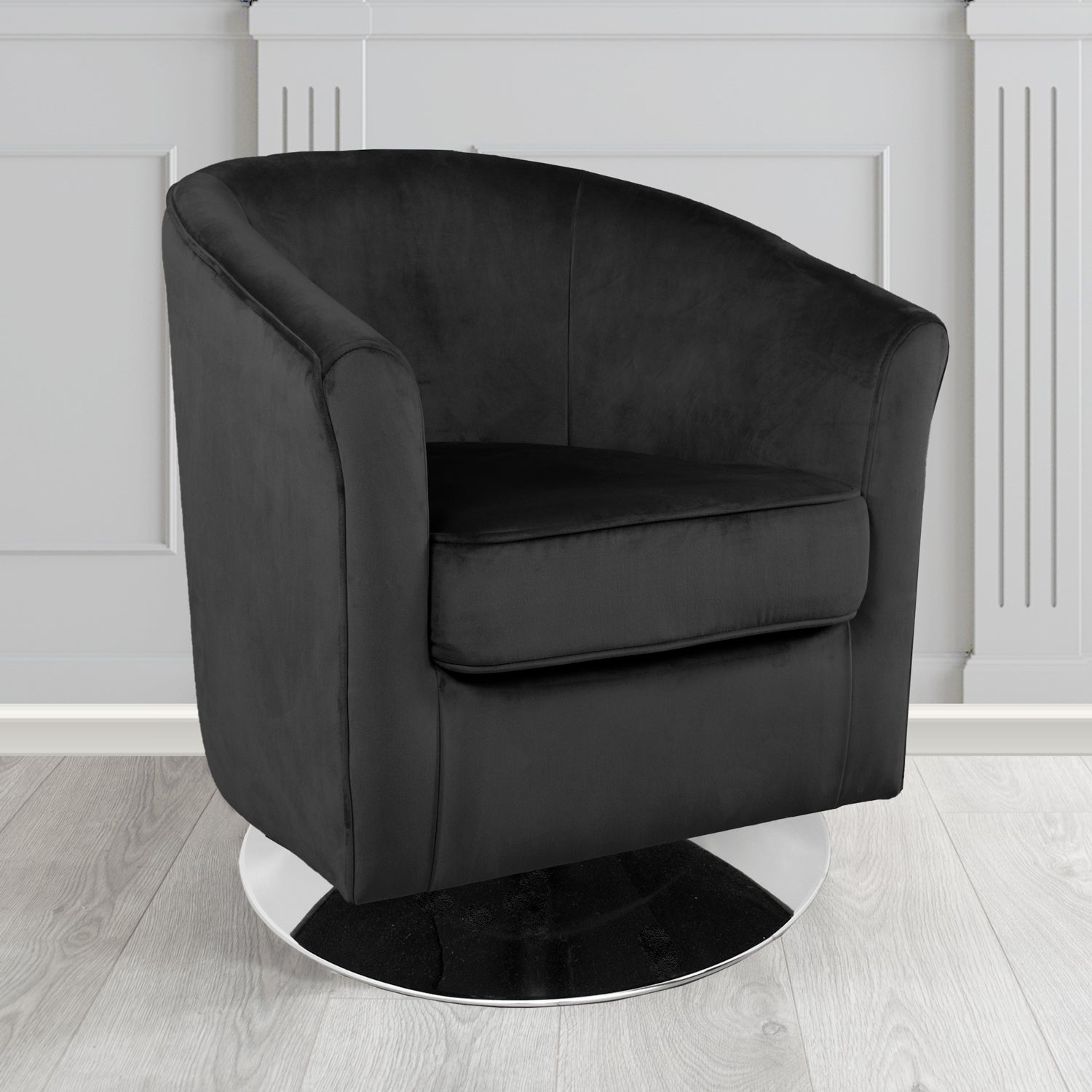 Devon Swivel Tub Chair in Monaco Black Velvet Fabric - The Tub Chair Shop