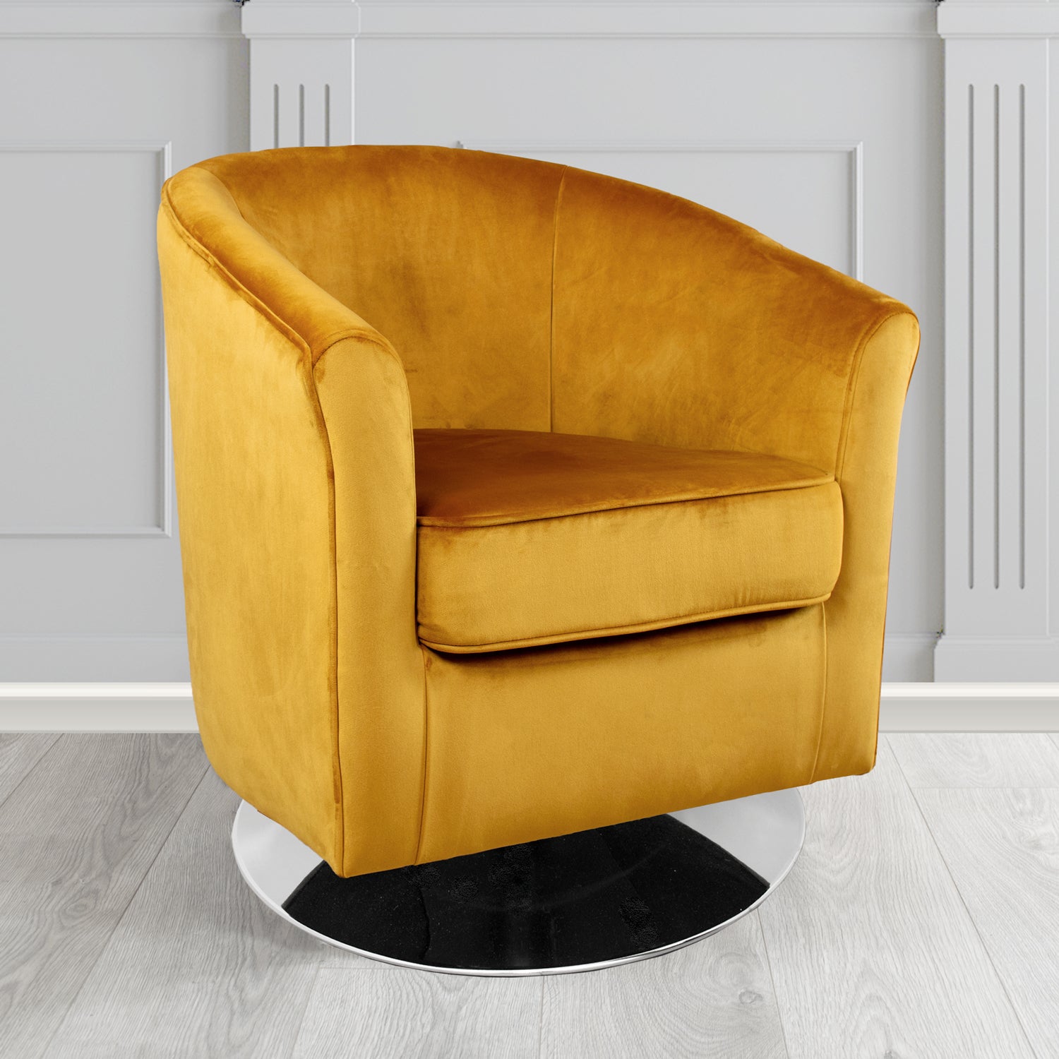 Devon Swivel Tub Chair in Monaco Gold Velvet Fabric - The Tub Chair Shop