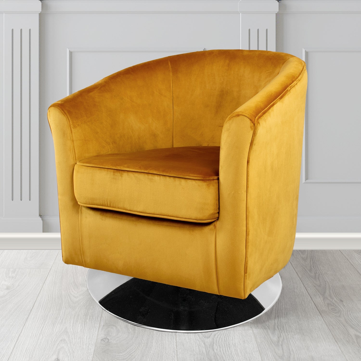 Devon Swivel Tub Chair in Monaco Gold Velvet Fabric - The Tub Chair Shop