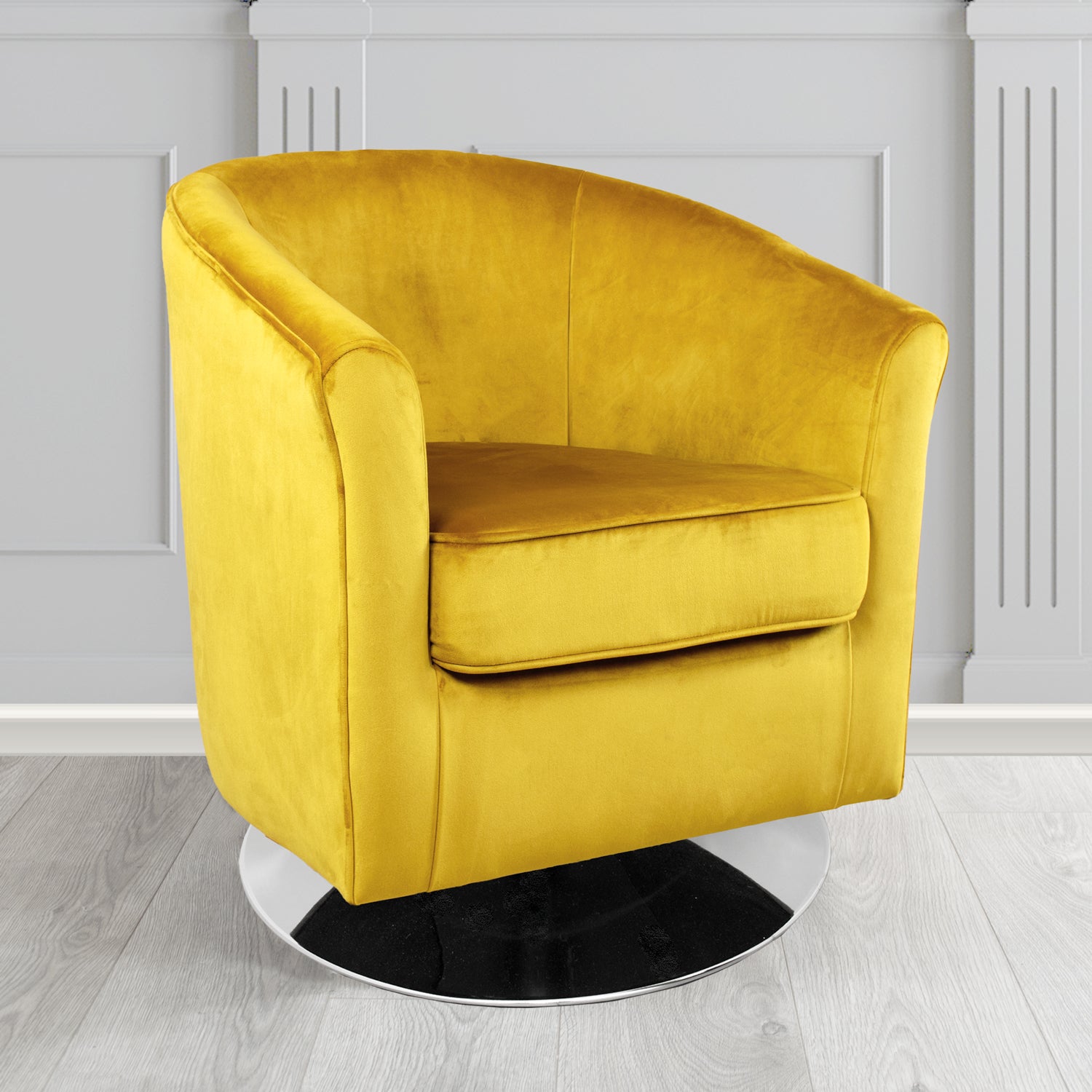 Devon Swivel Tub Chair in Monaco Lemon Velvet Fabric - The Tub Chair Shop