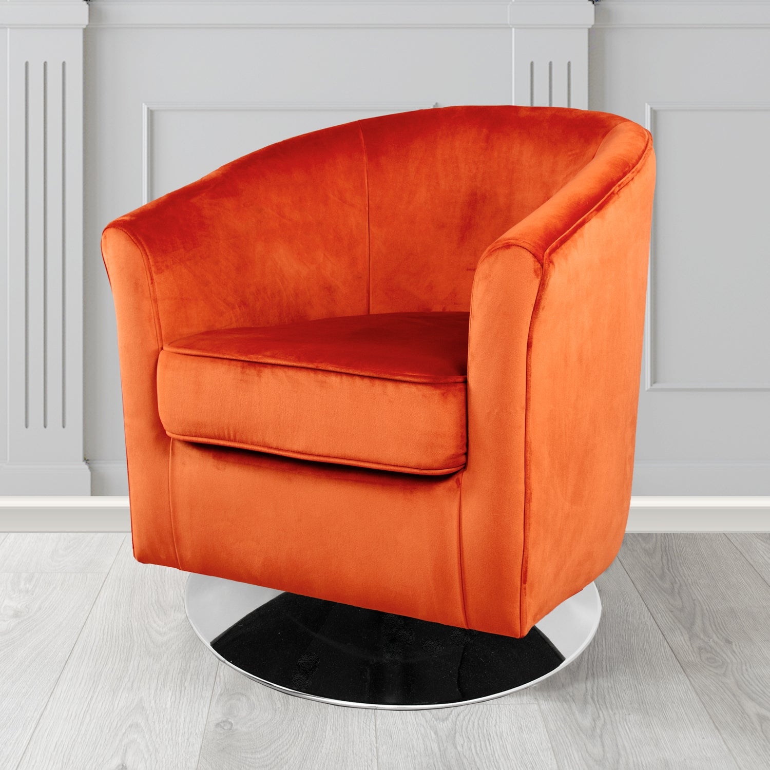Devon Swivel Tub Chair in Monaco Pumpkin Velvet Fabric - The Tub Chair Shop