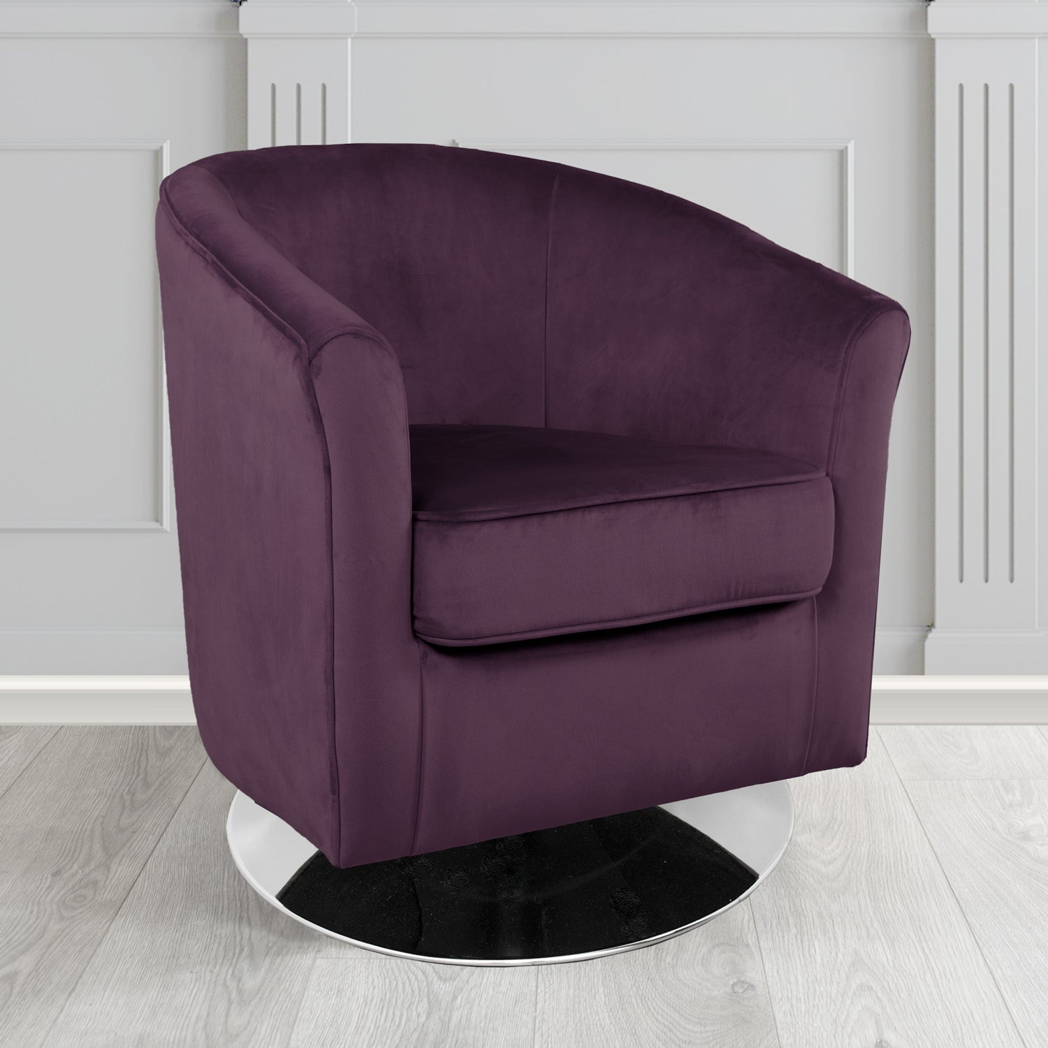Devon Swivel Tub Chair in Passione Aubergine PAS2700 Velvet Crib 5 Fabric - The Tub Chair Shop