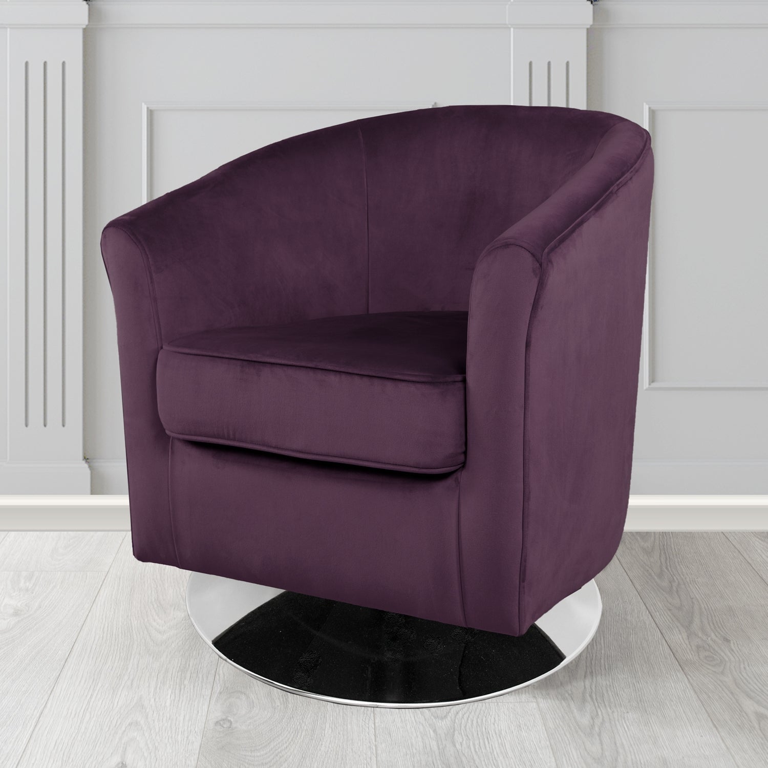 Devon Swivel Tub Chair in Passione Aubergine PAS2700 Velvet Crib 5 Fabric - The Tub Chair Shop