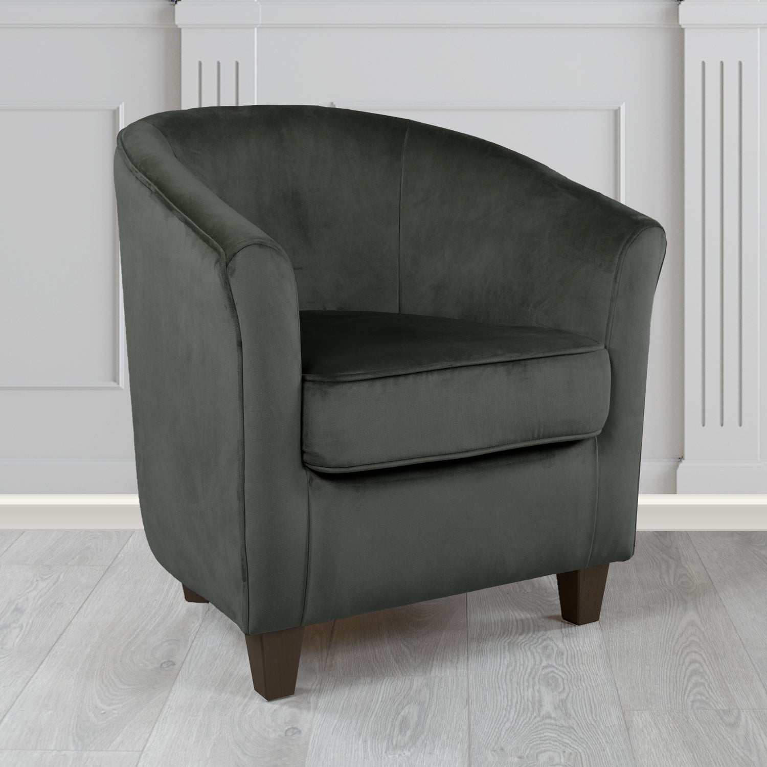 Devon Tub Chair in Passione Charcoal PAS2733 Velvet Crib 5 Fabric - The Tub Chair Shop