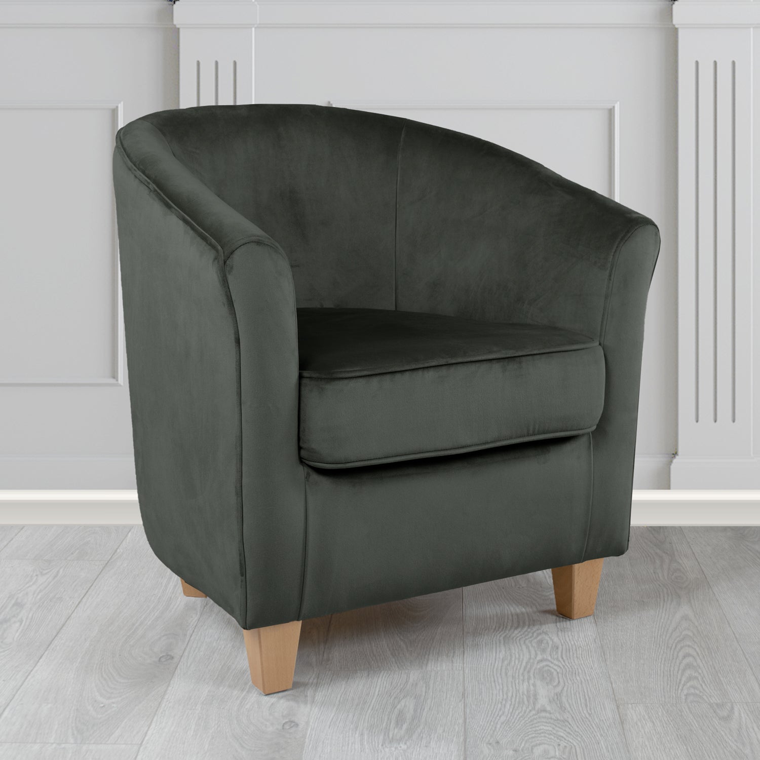 Devon Tub Chair in Passione Charcoal PAS2733 Velvet Crib 5 Fabric - The Tub Chair Shop