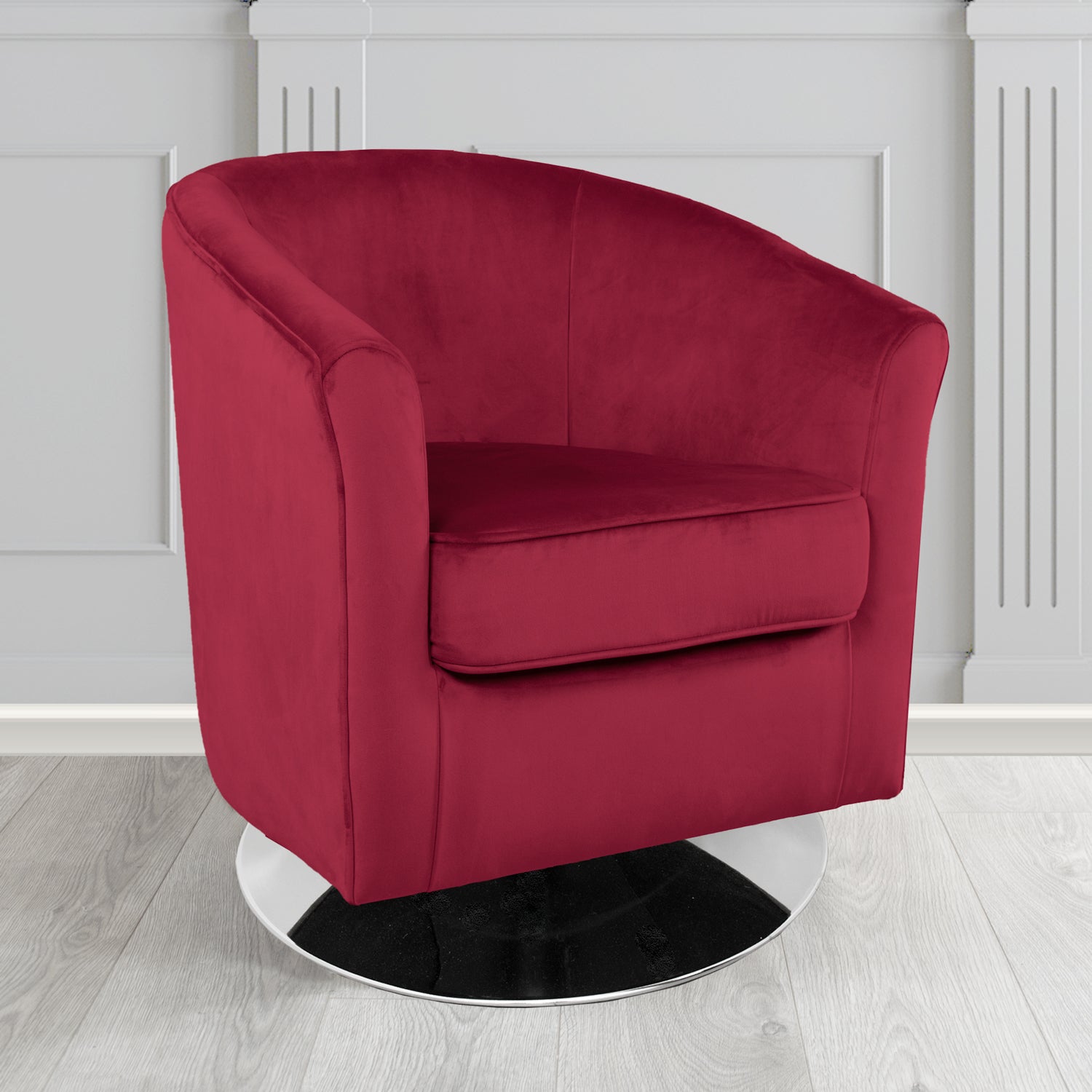 Devon Swivel Tub Chair in Passione Claret PAS2714 Velvet Crib 5 Fabric - The Tub Chair Shop