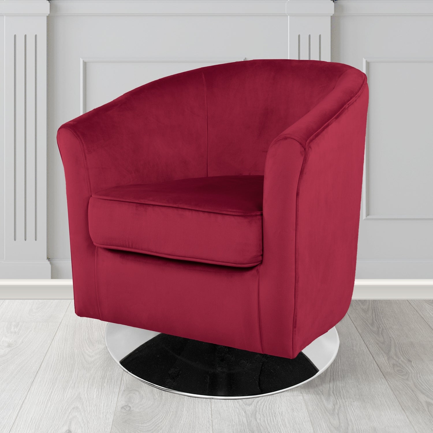 Devon Swivel Tub Chair in Passione Claret PAS2714 Velvet Crib 5 Fabric - The Tub Chair Shop