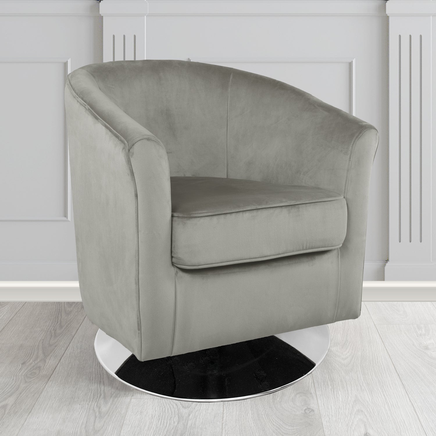 Devon Swivel Tub Chair in Passione Elephant PAS2731 Velvet Crib 5 Fabric - The Tub Chair Shop