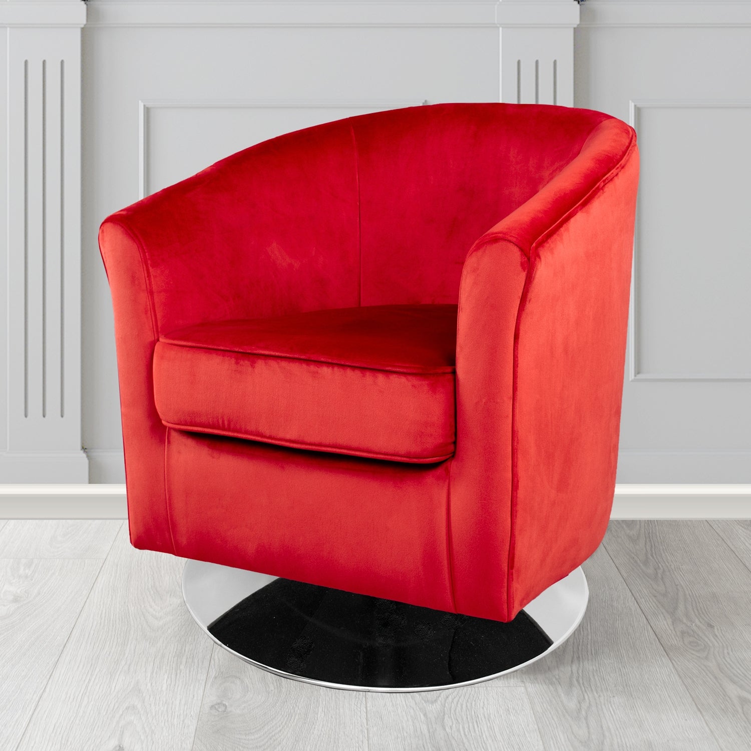 Devon Swivel Tub Chair in Passione Flame PAS2712 Velvet Crib 5 Fabric - The Tub Chair Shop