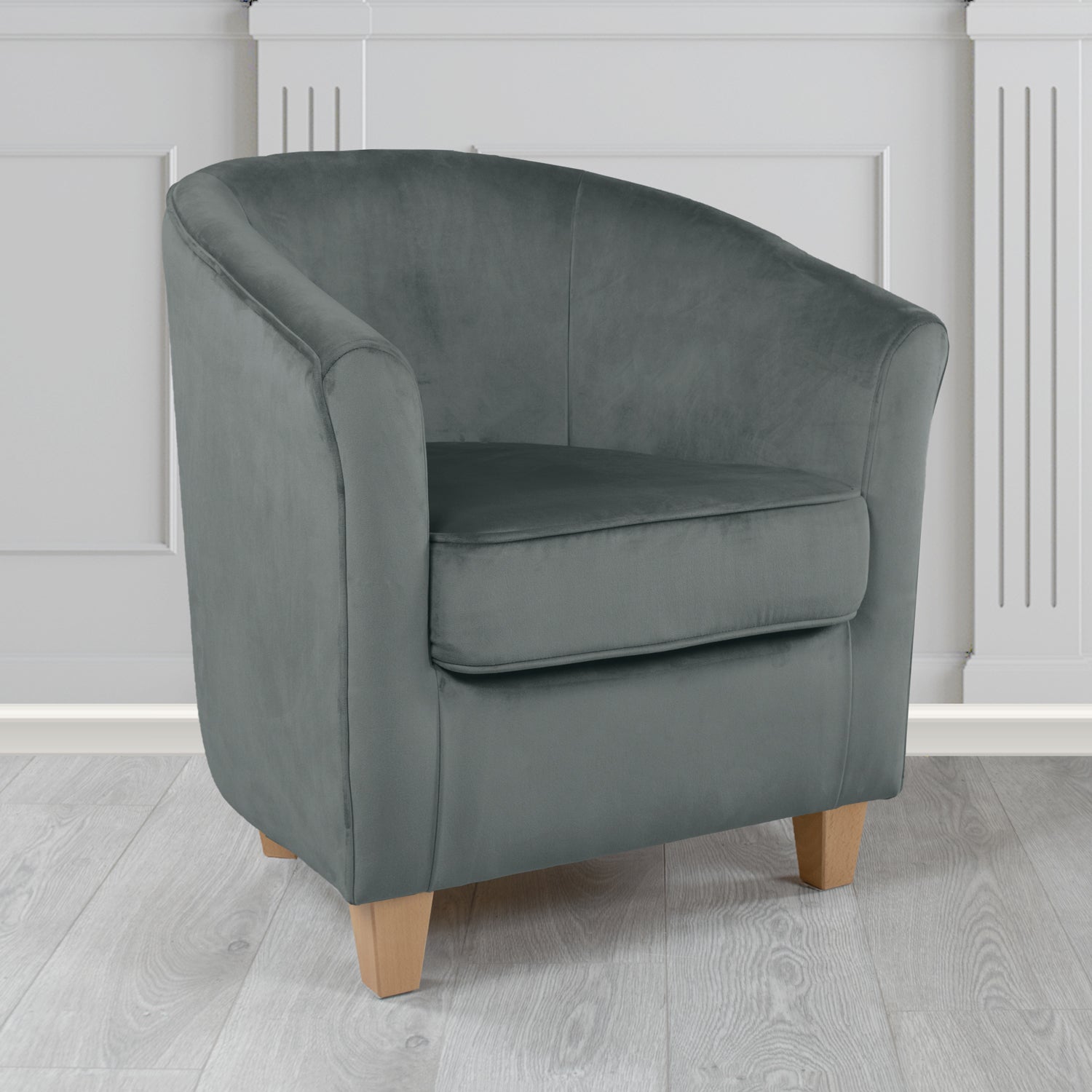 Devon Tub Chair in Passione Granite PAS2702 Velvet Crib 5 Fabric - The Tub Chair Shop