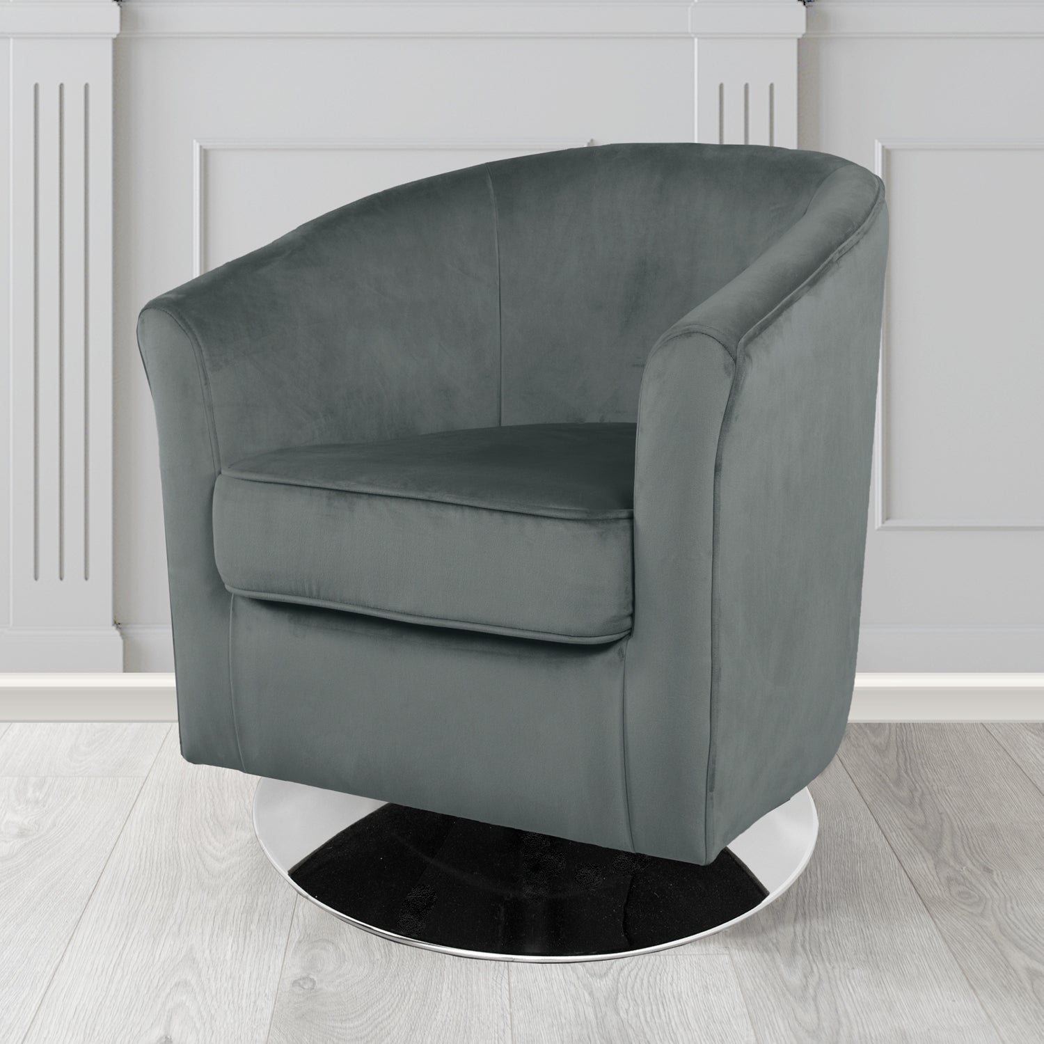 Devon Swivel Tub Chair in Passione Granite PAS2702 Velvet Crib 5 Fabric - The Tub Chair Shop