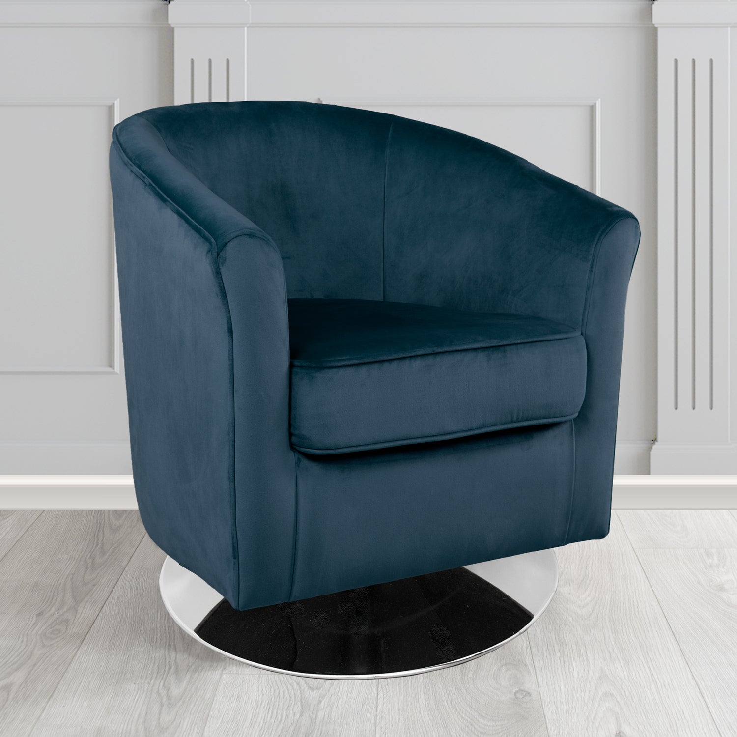 Devon Swivel Tub Chair in Passione Indigo PAS2722 Velvet Crib 5 Fabric - The Tub Chair Shop