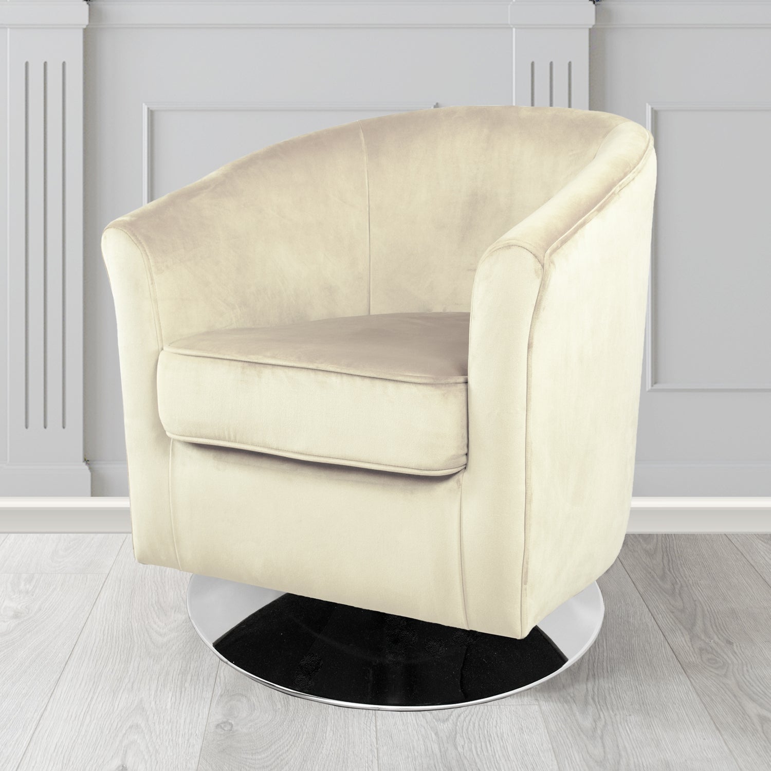 Devon Swivel Tub Chair in Passione Ivory PAS2706 Velvet Crib 5 Fabric - The Tub Chair Shop