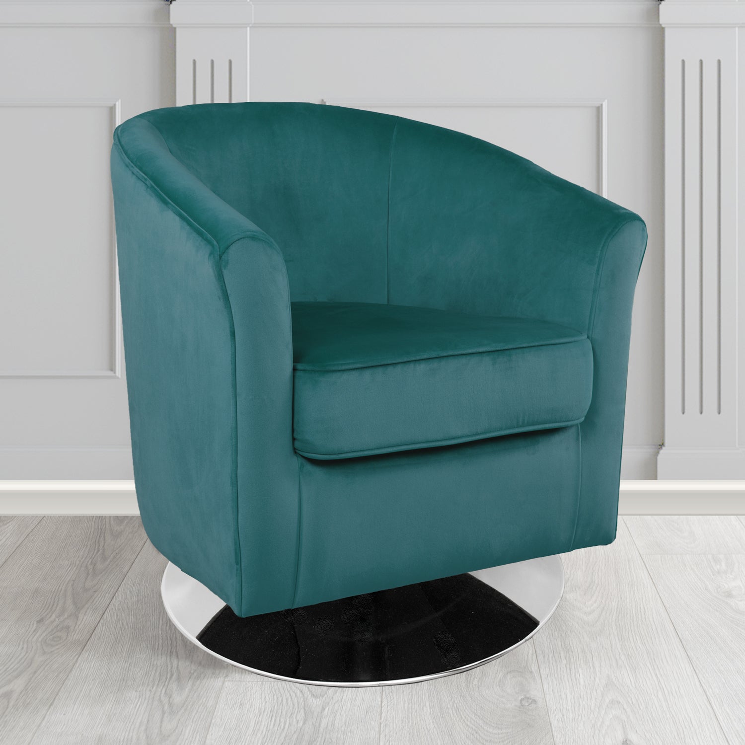 Devon Swivel Tub Chair in Passione Kingfisher PAS2720 Velvet Crib 5 Fabric - The Tub Chair Shop