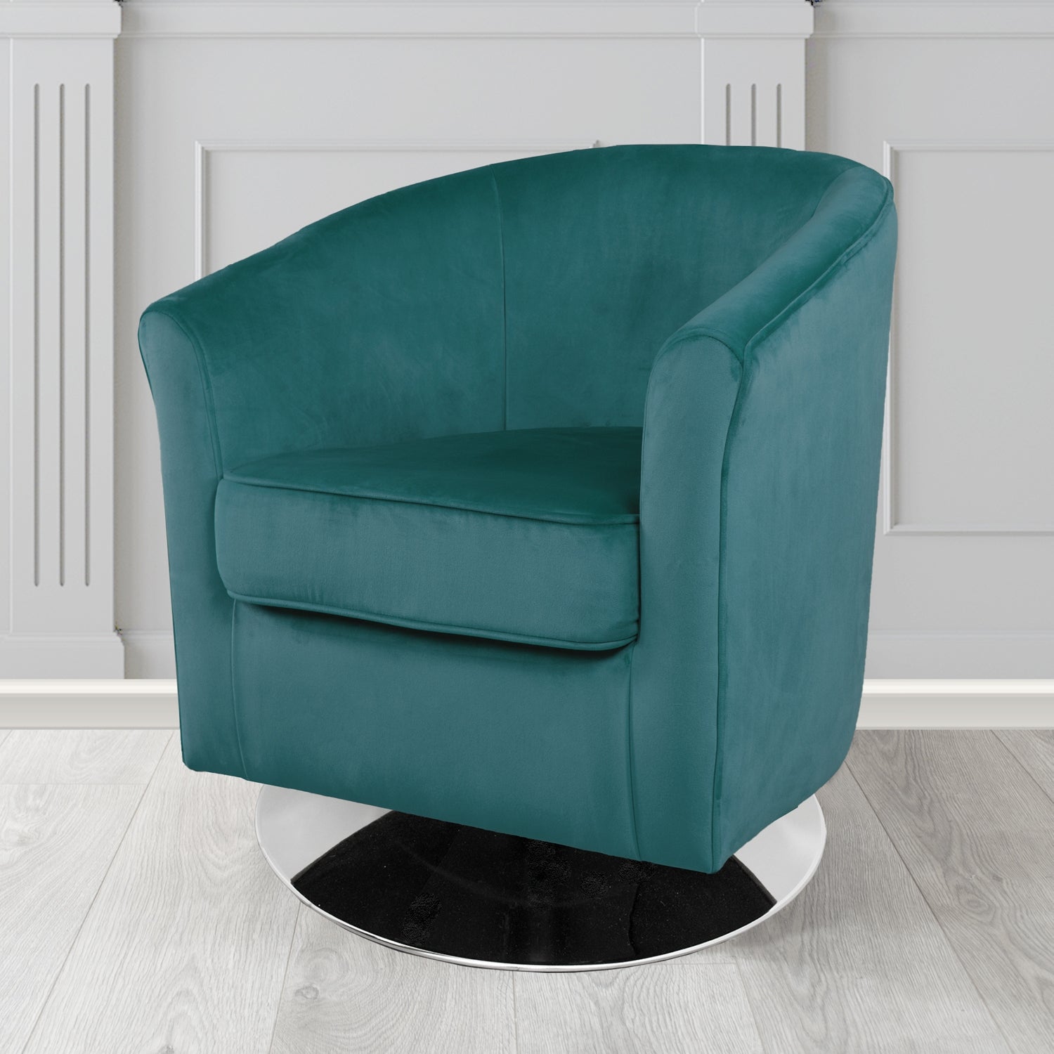 Devon Swivel Tub Chair in Passione Kingfisher PAS2720 Velvet Crib 5 Fabric - The Tub Chair Shop