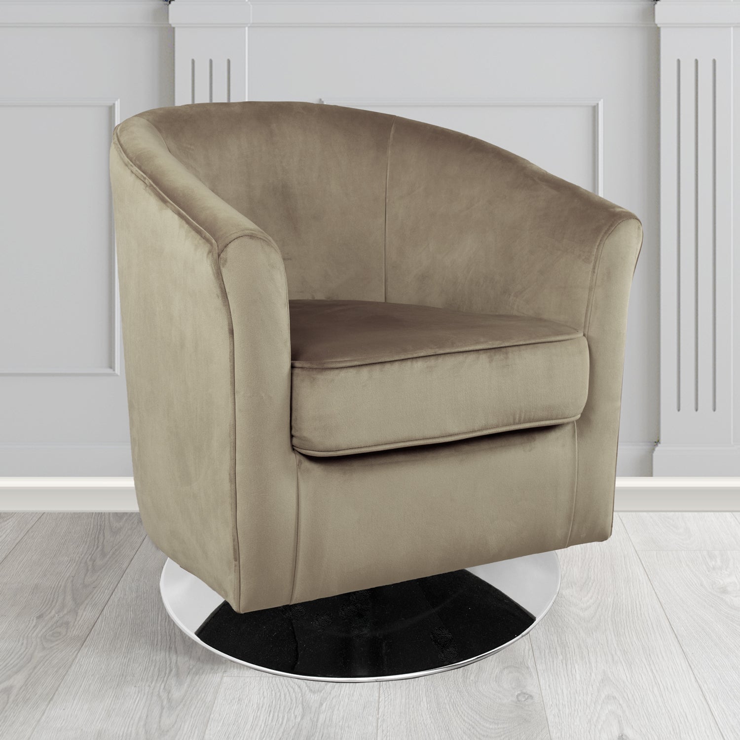 Devon Swivel Tub Chair in Passione Mink PAS2709 Velvet Crib 5 Fabric - The Tub Chair Shop
