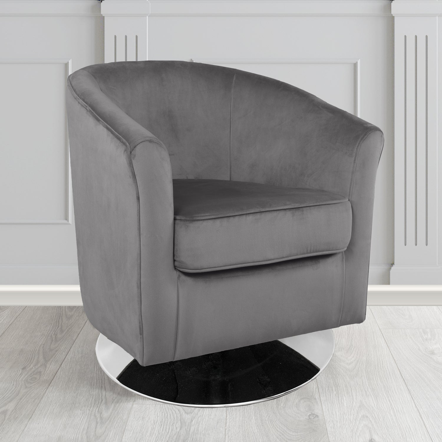 Devon Swivel Tub Chair in Passione Nickel PAS2732 Velvet Crib 5 Fabric - The Tub Chair Shop