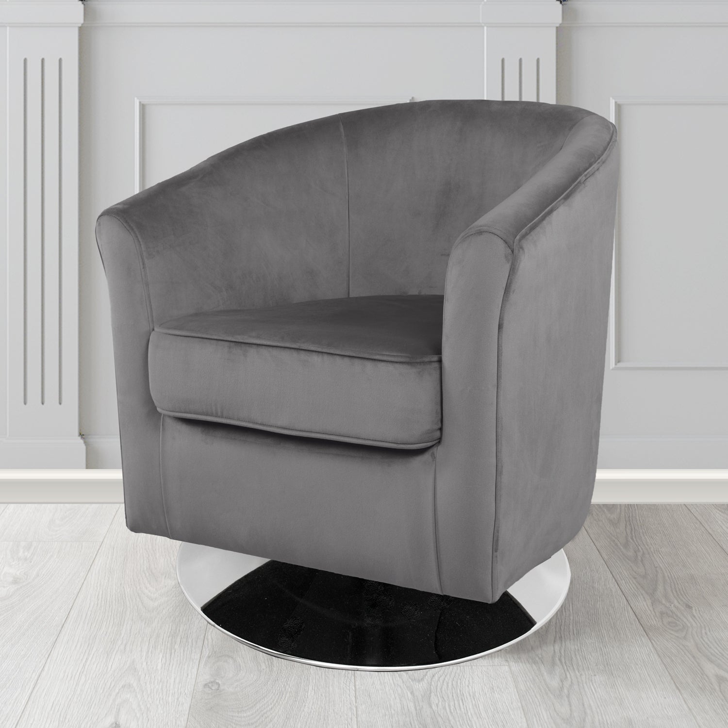 Devon Swivel Tub Chair in Passione Nickel PAS2732 Velvet Crib 5 Fabric - The Tub Chair Shop