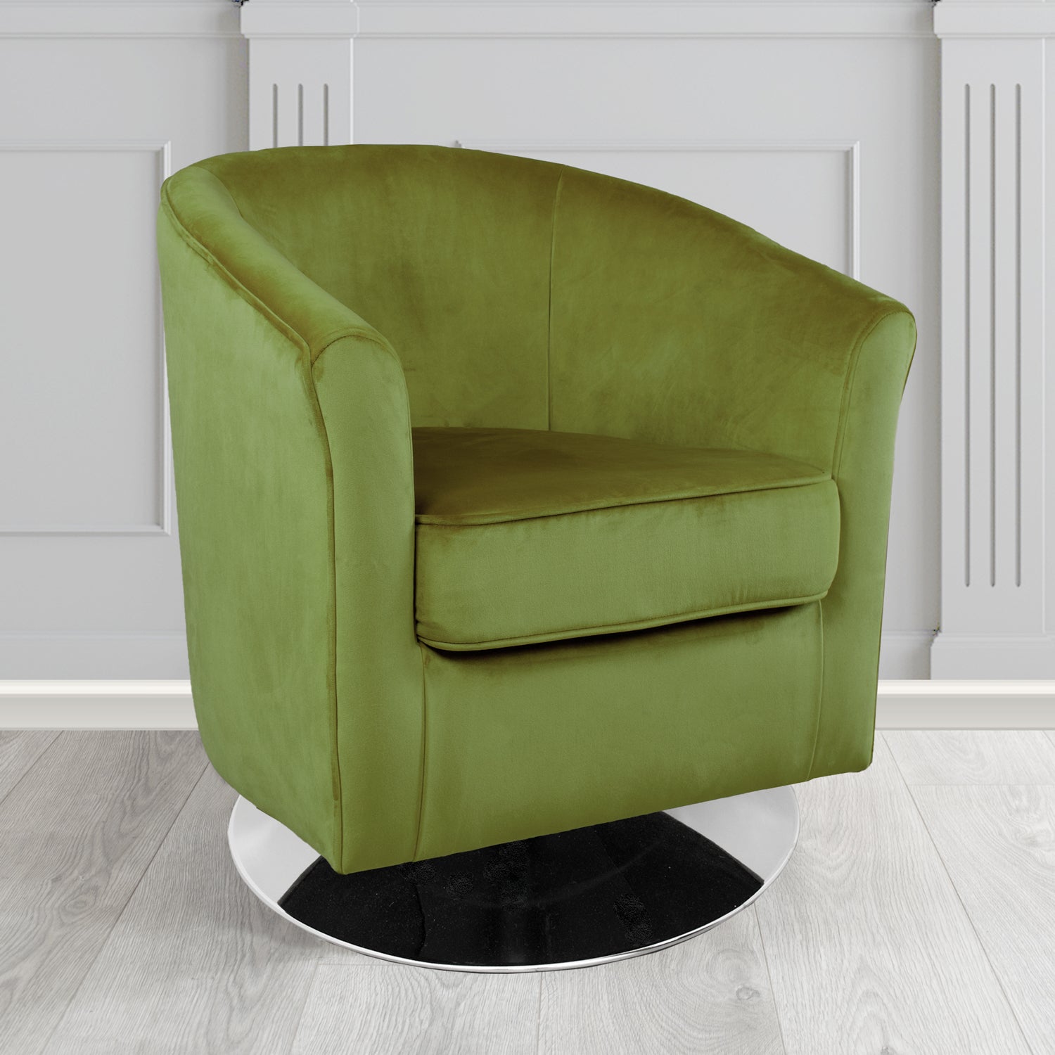 Devon Swivel Tub Chair in Passione Olive PAS2715 Velvet Crib 5 Fabric - The Tub Chair Shop