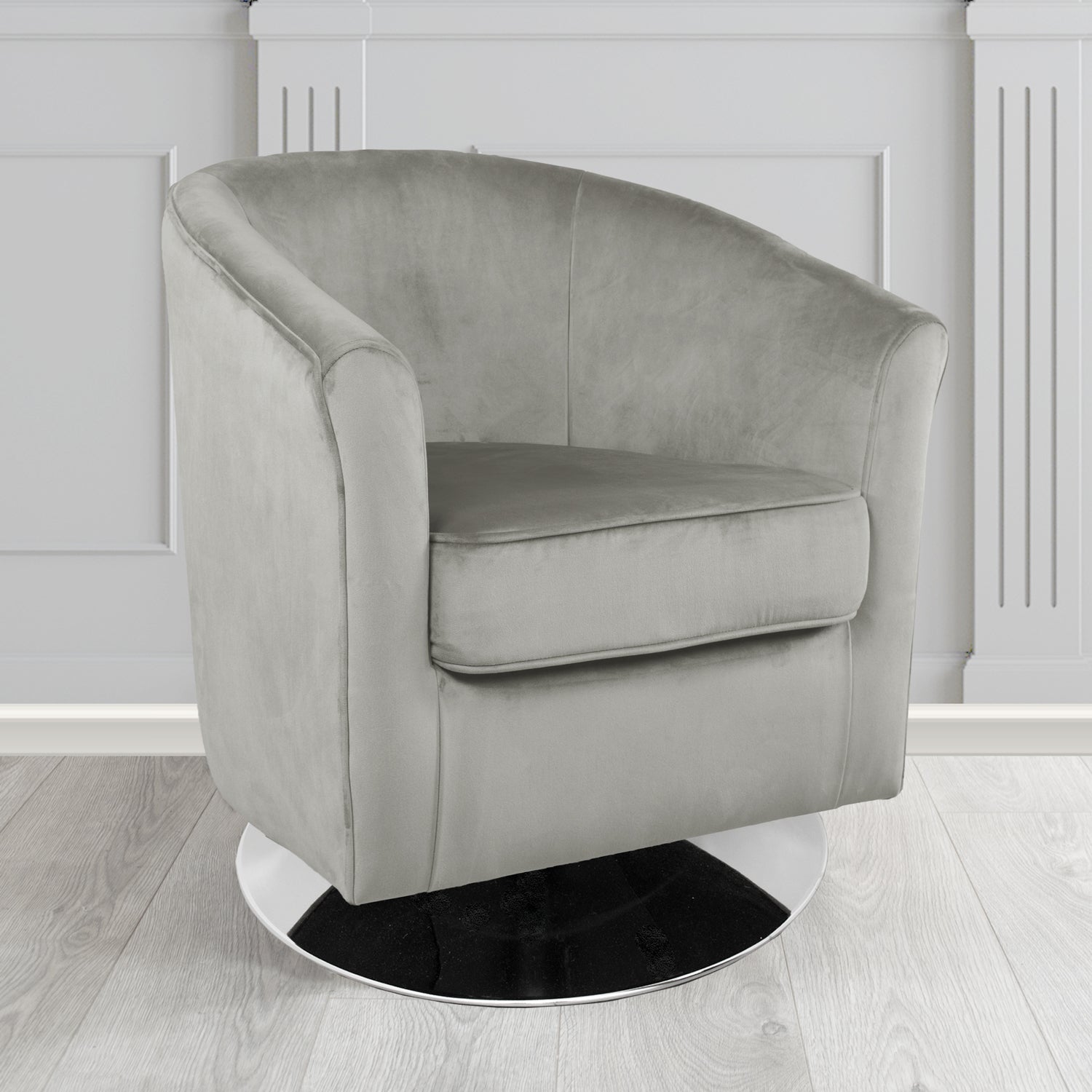 Devon Swivel Tub Chair in Passione Platinum PAS2729 Velvet Crib 5 Fabric - The Tub Chair Shop