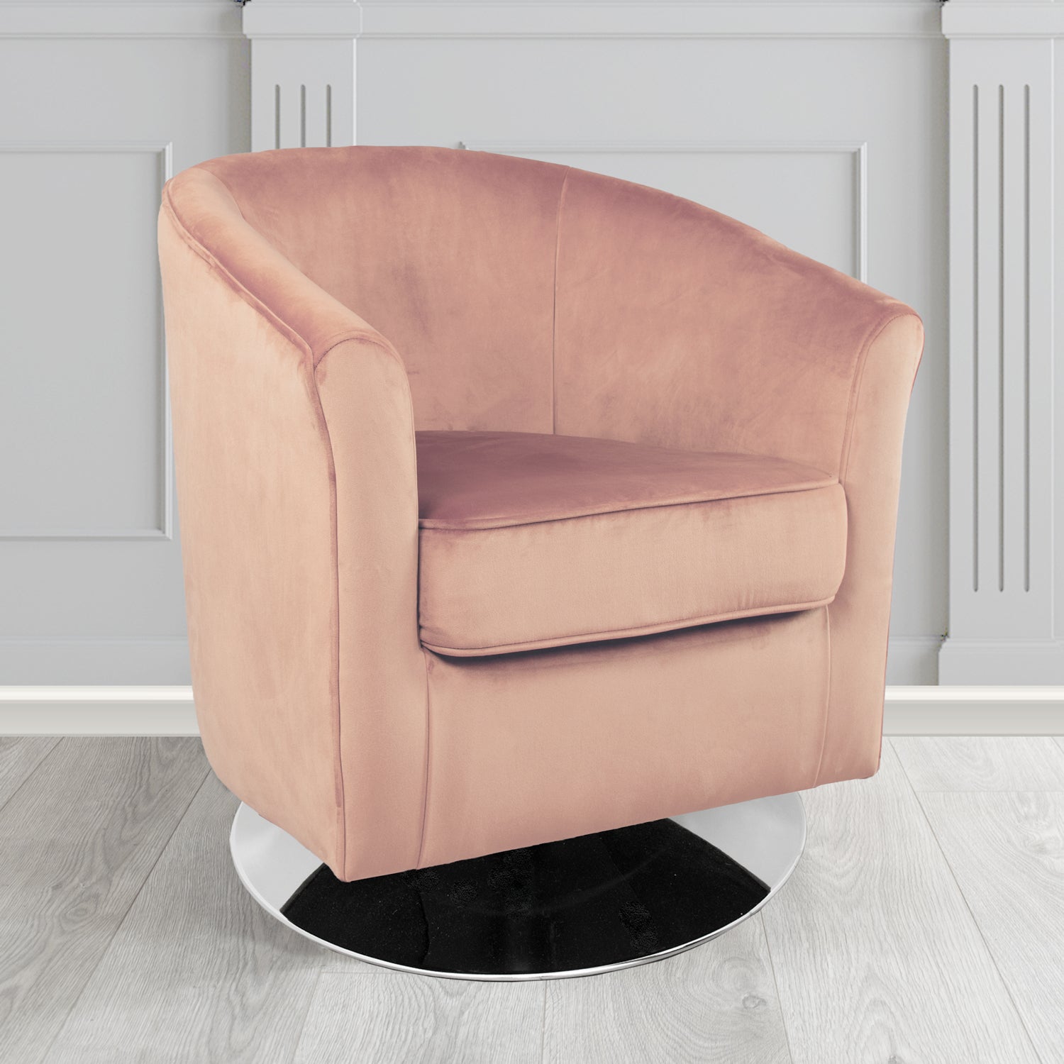 Devon Swivel Tub Chair in Passione Powder PAS2724 Velvet Crib 5 Fabric - The Tub Chair Shop