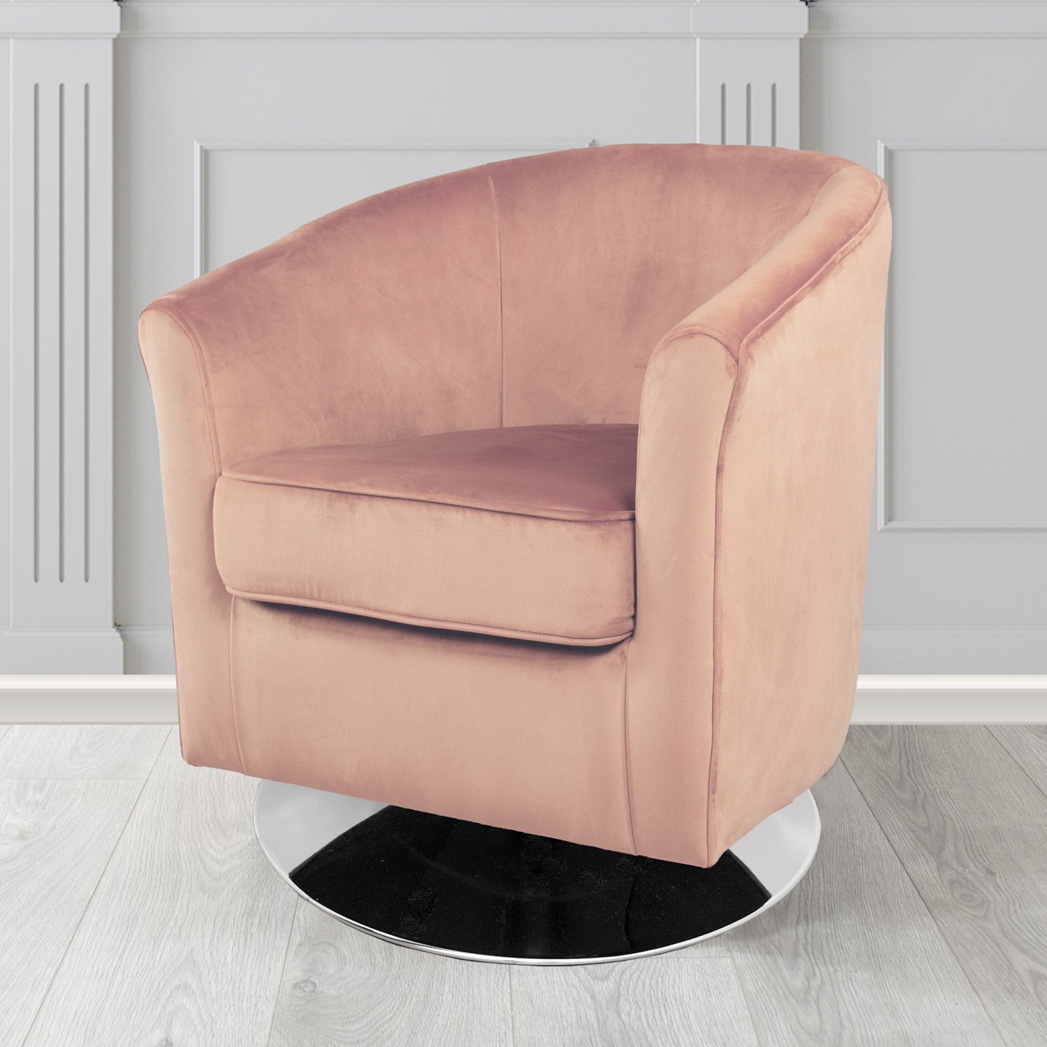 Devon Swivel Tub Chair in Passione Powder PAS2724 Velvet Crib 5 Fabric - The Tub Chair Shop